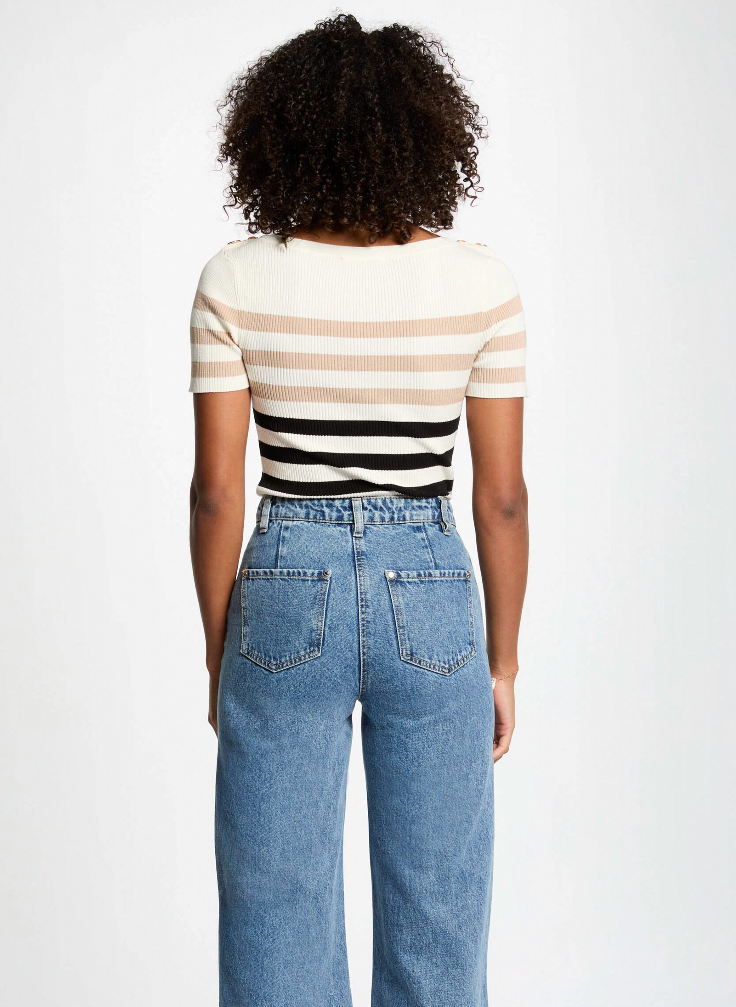 Gestreepte top met boothals MORGAN Beige