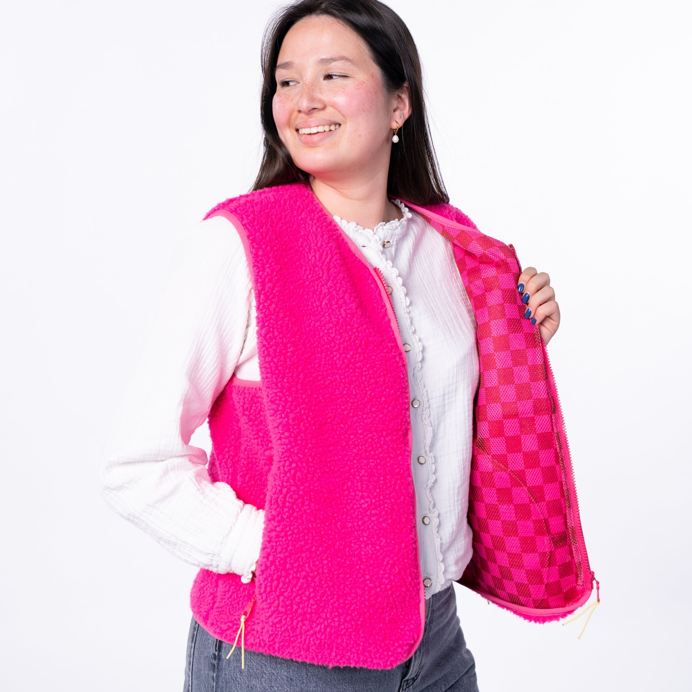 Sleeveless Sherpa Zip-Up Vest BILLYBELT Pink