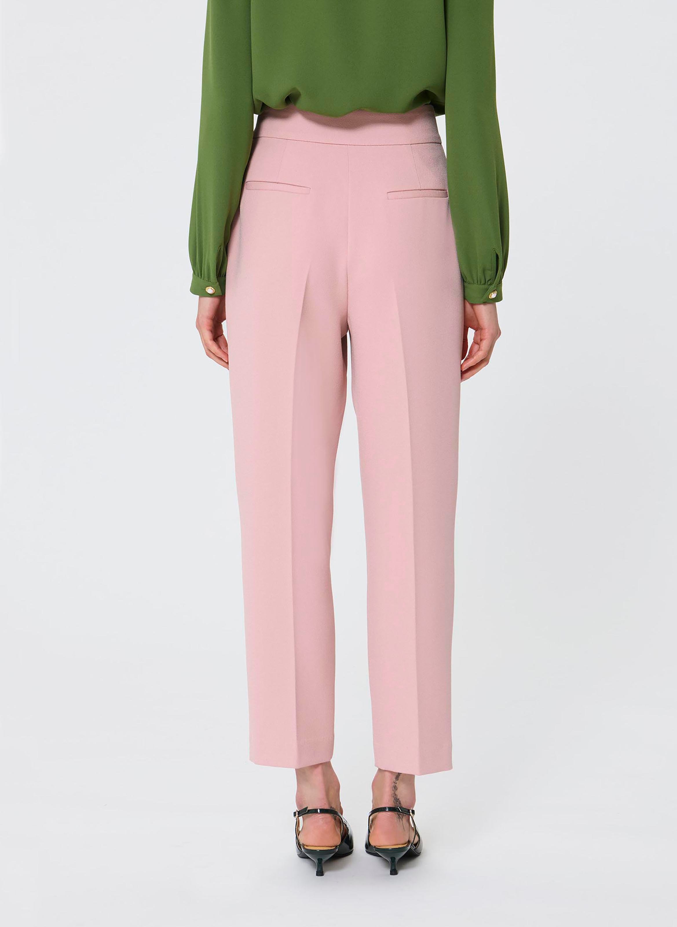 Pantalon carotte uni taille haute Beige