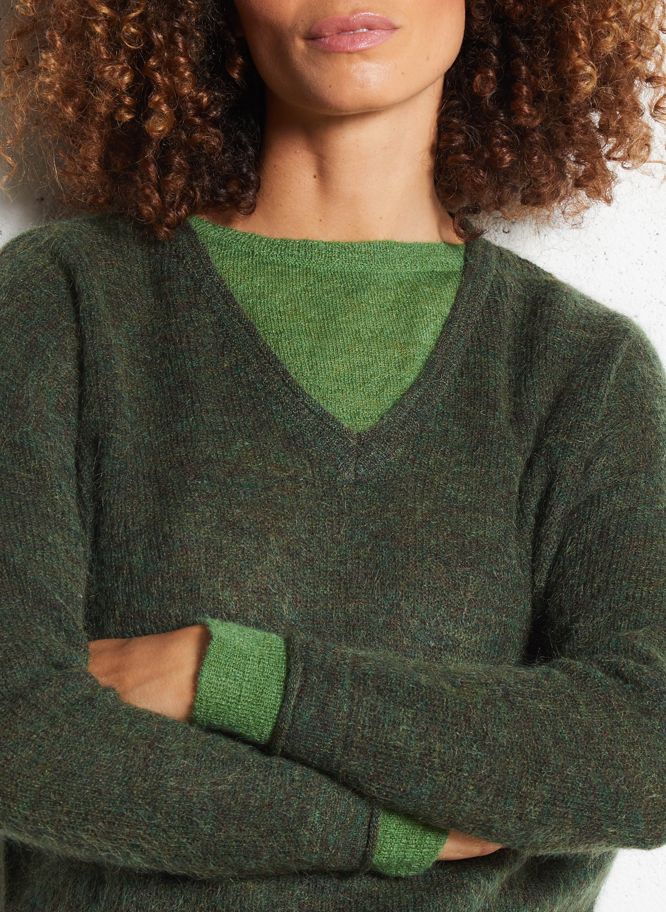 Trui met ronde hals en overlappende laag van gemengde wol LEON & HARPER Groen