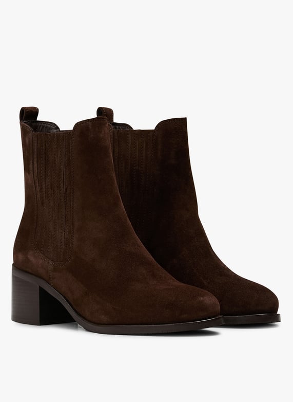 Heeled suede leather mid-calf boots | Brown by MELLOW YELLOW Heeled suede leather mid-calf boots Brown