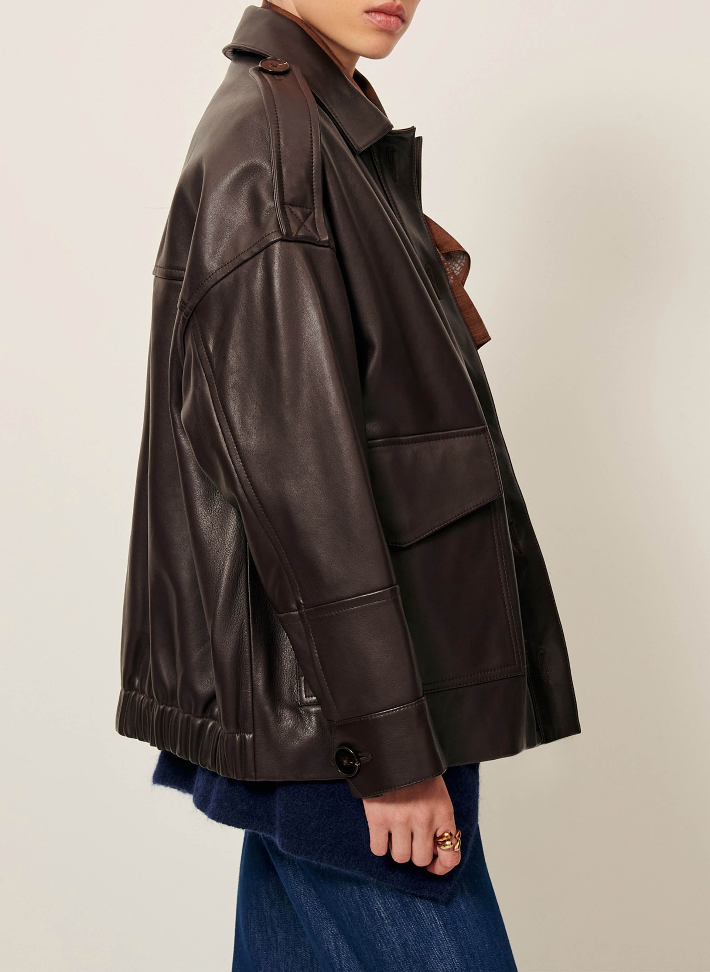 Veste ample boutonnée en cuir  SESSUN Marron