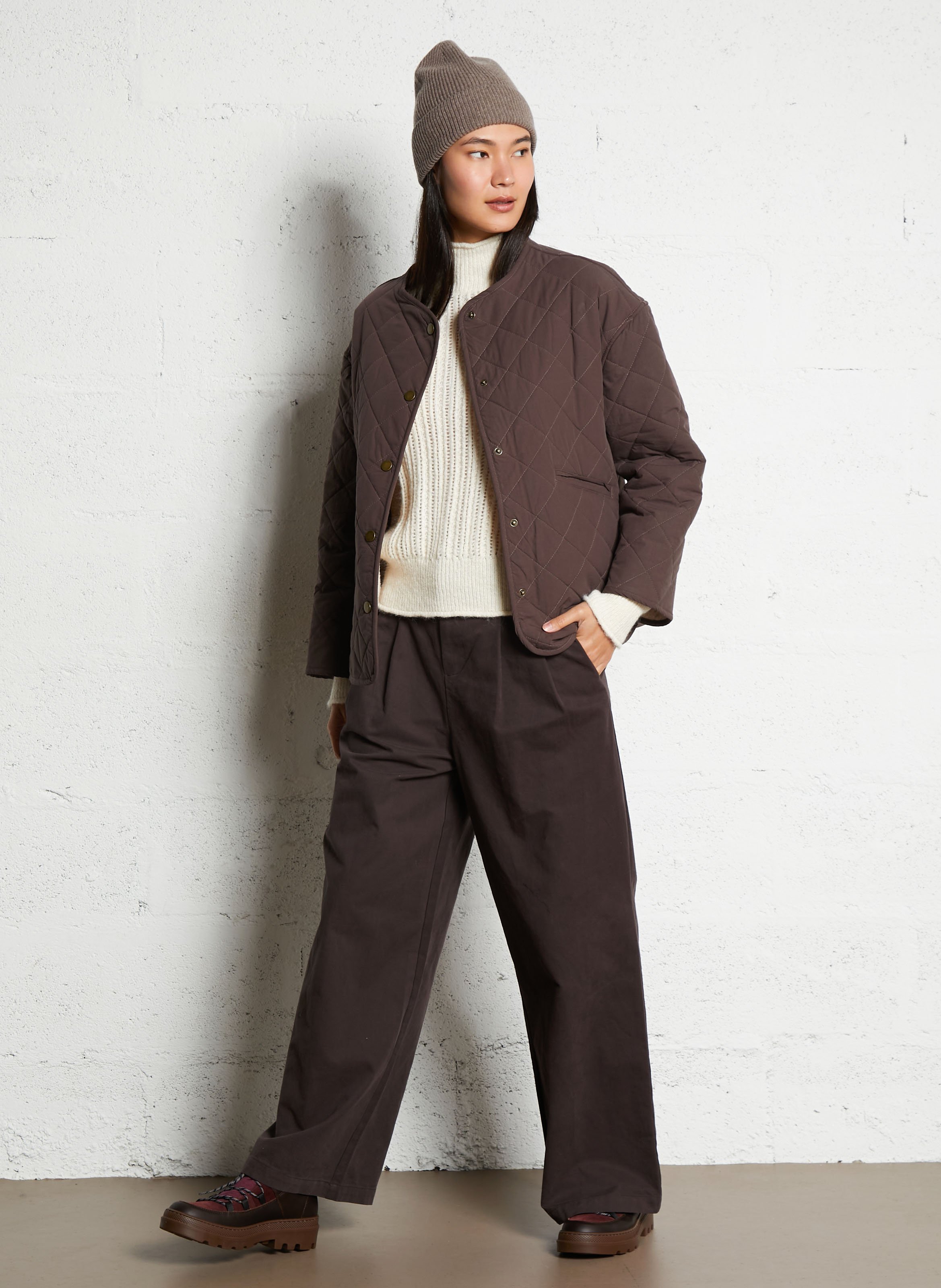 Oversize Rundhalsausschnitt Baumwolljacke THE KORNER Braun