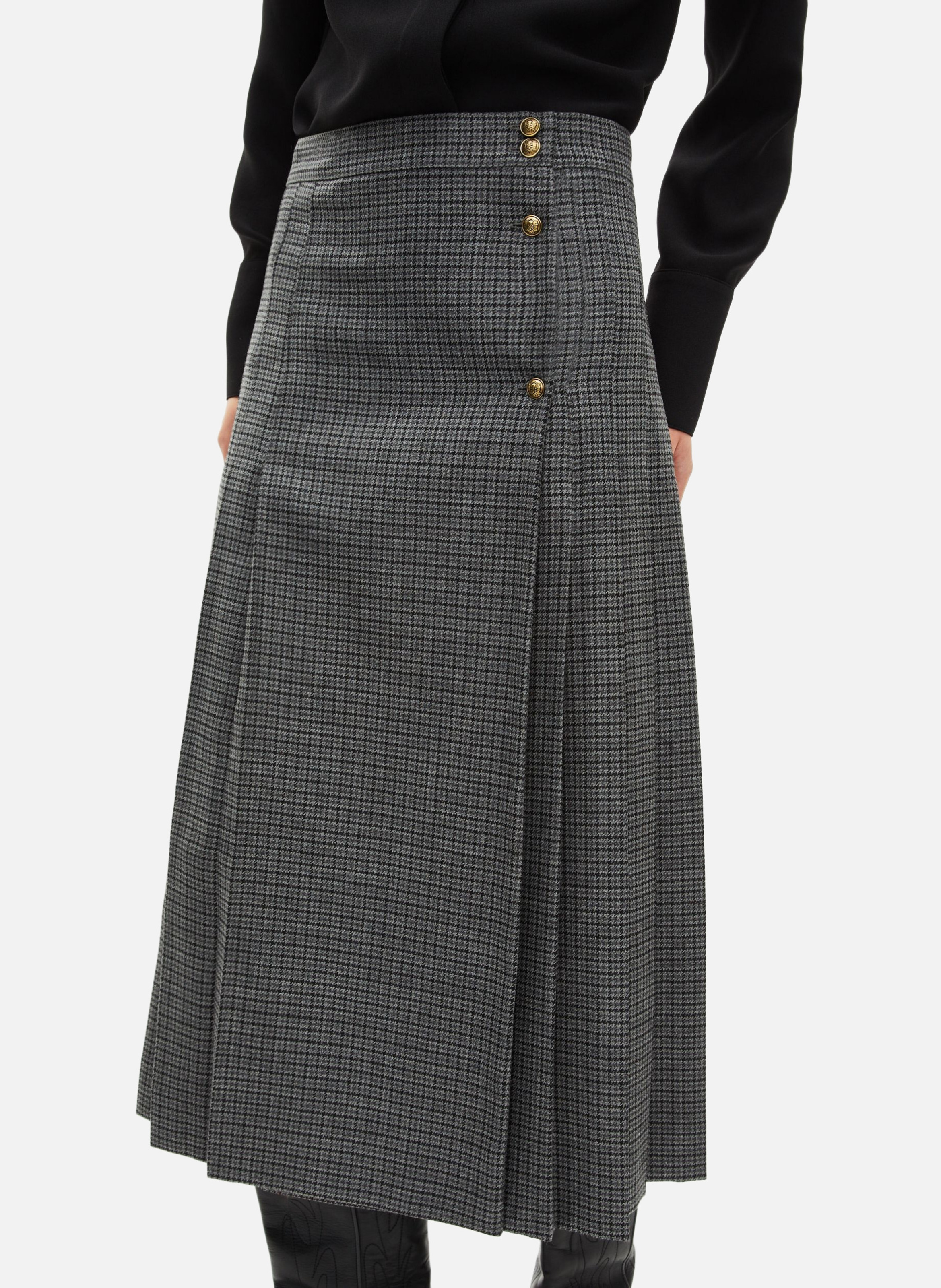 Jupe longue portefeuille en pied de puce THE KOOPLES Gris