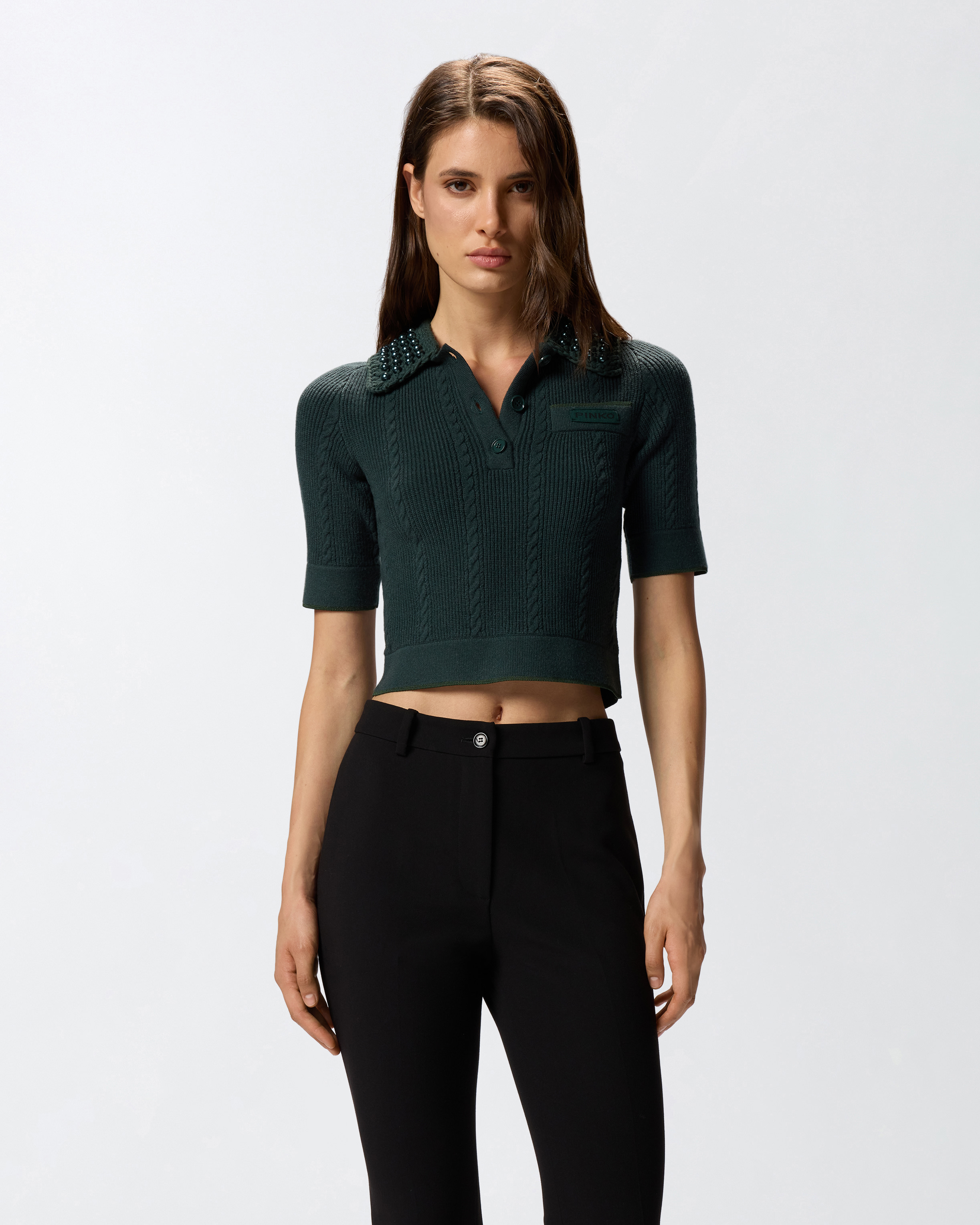 Polo sweater with pearls PINKO Green