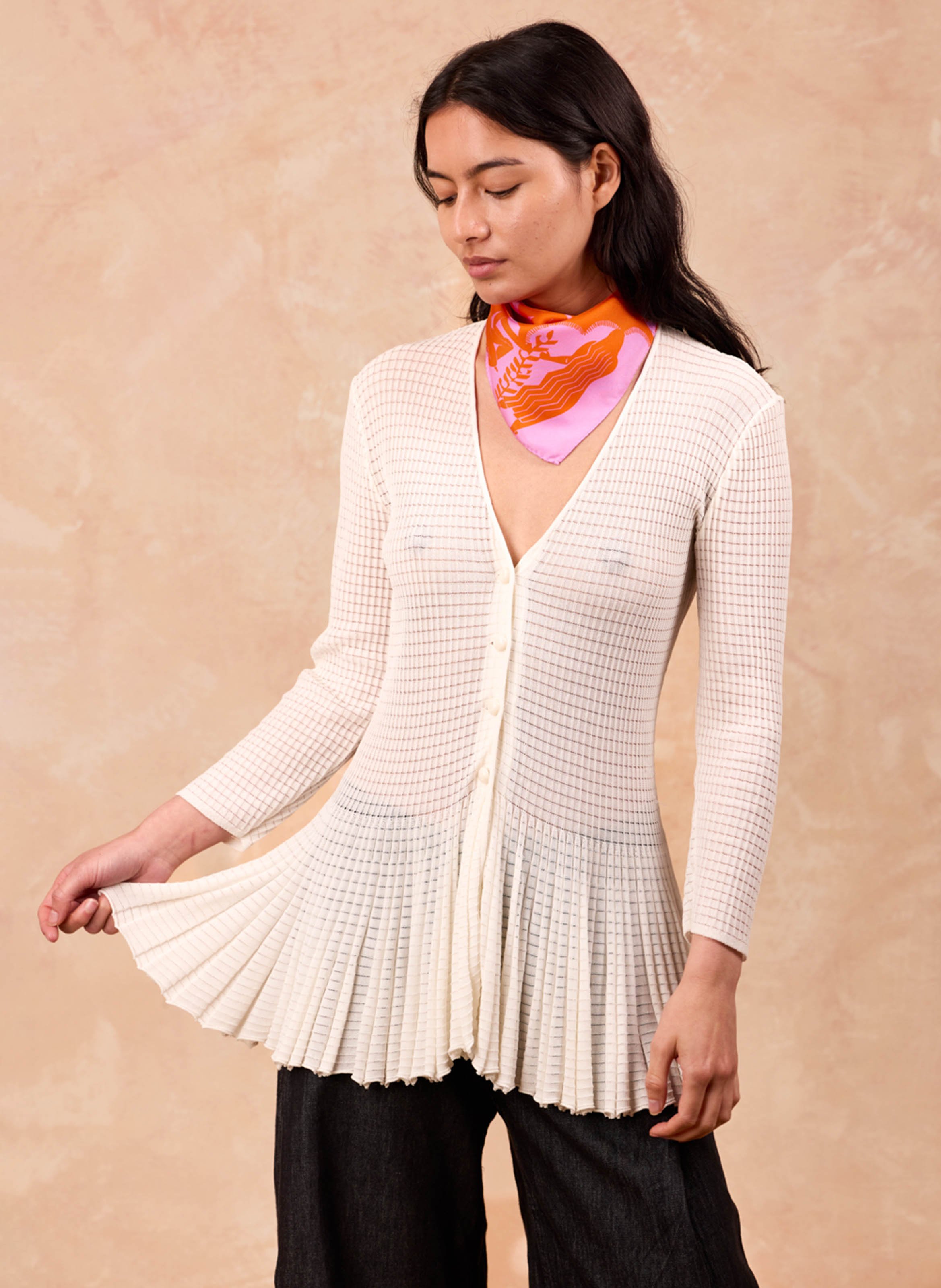 Aclaudie screen-printed silk scarf PETITJEAN PARIS Blue