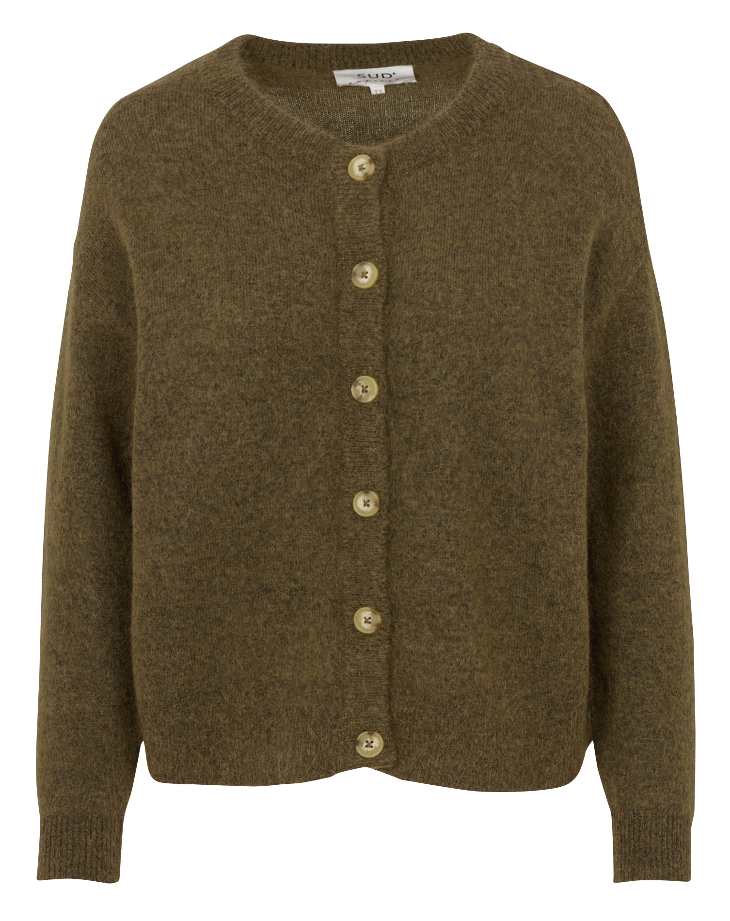 Round-neck wool-blend cardigan GARICAN Kaki