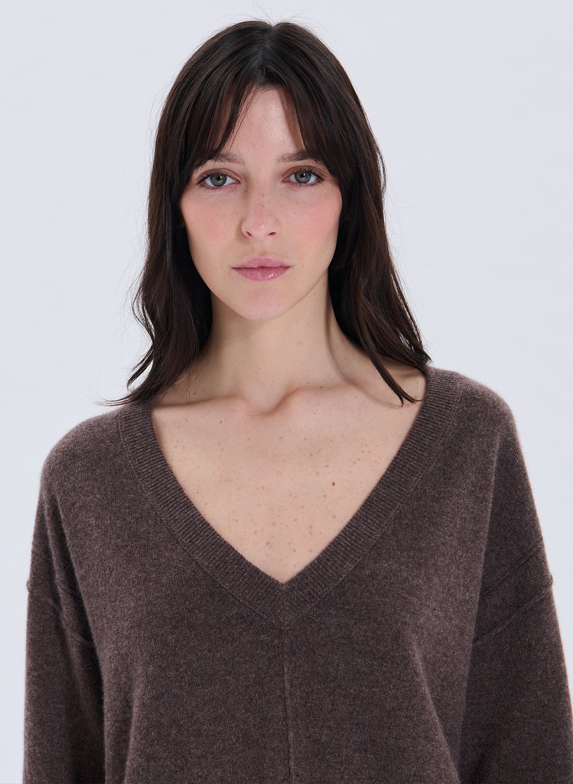 Pull col v en cachemire ZAPA Marron
