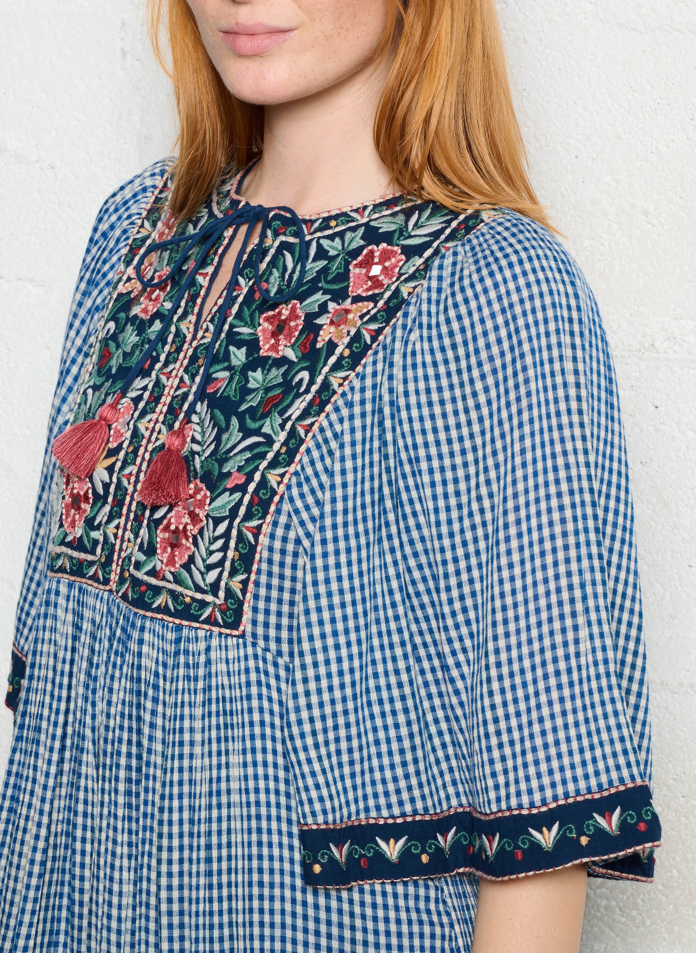 Maxikleid aus Baumwolle mit Henley-Ausschnitt und Print MAISON HOTEL Blau