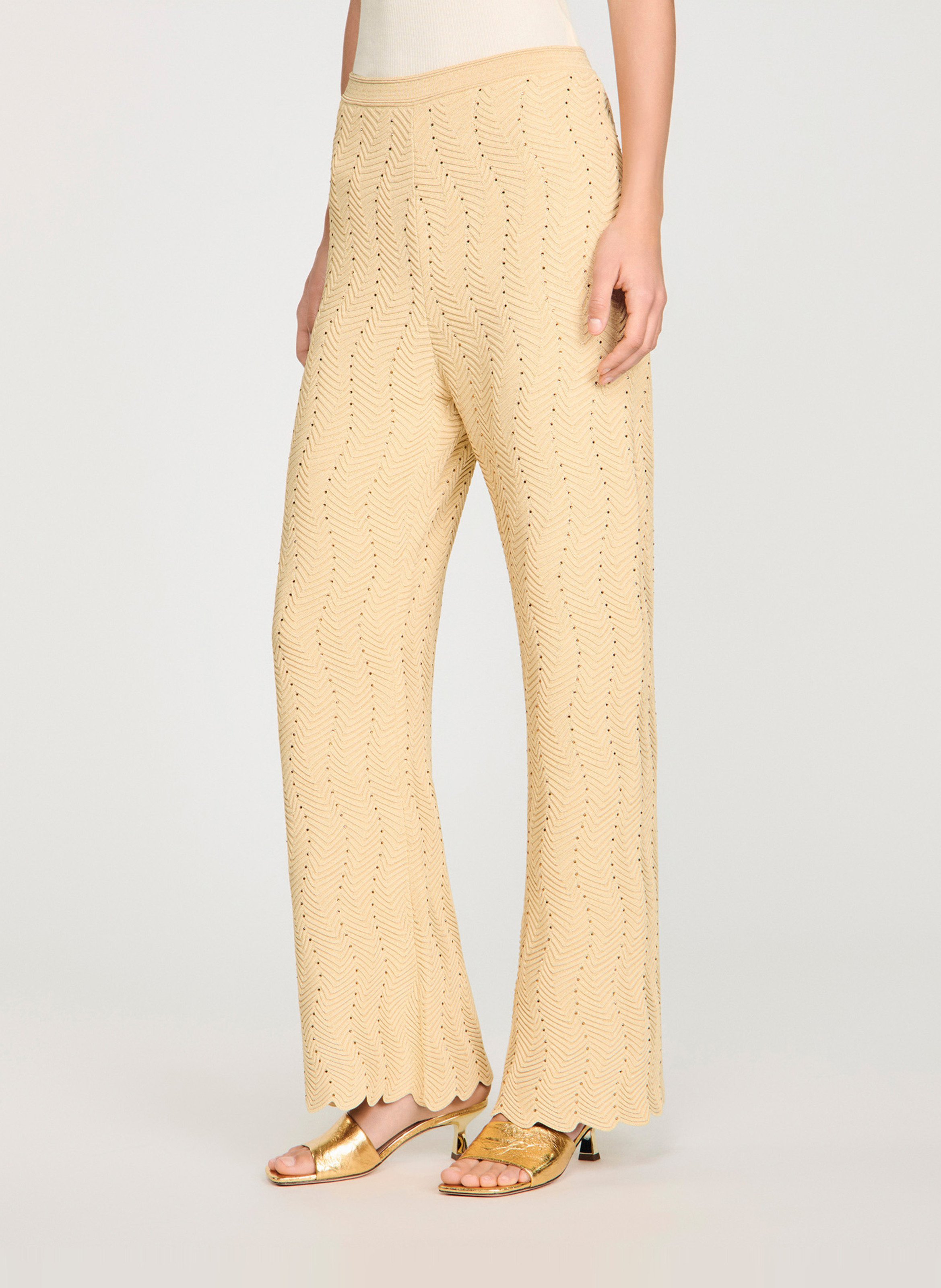 Elasticated straight-leg trousers in fancy knit fabric SANDRO Golden