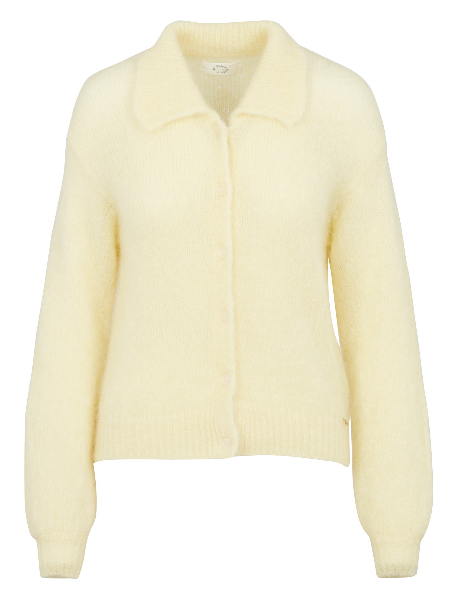 Polo collar mohair blend cardigan DES PETITS HAUTS Yellow