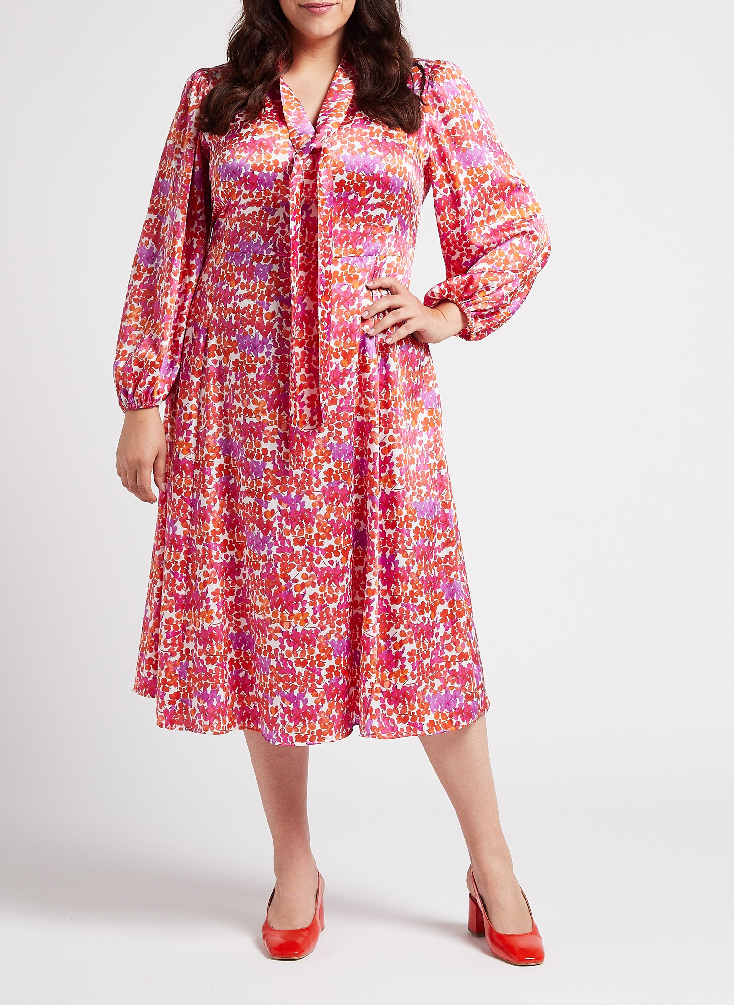 Lange jurk met V-hals en bloemenprint PERSONA by Marina Rinaldi Wit