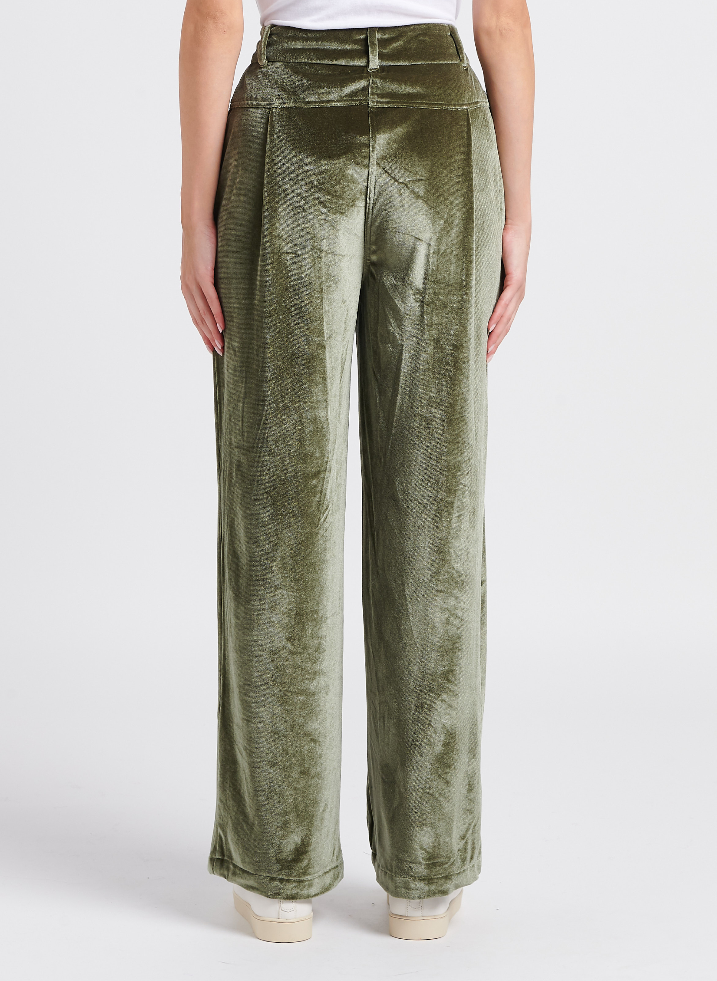 Pantalon large taille haute en velours STELLA PARDO Vert
