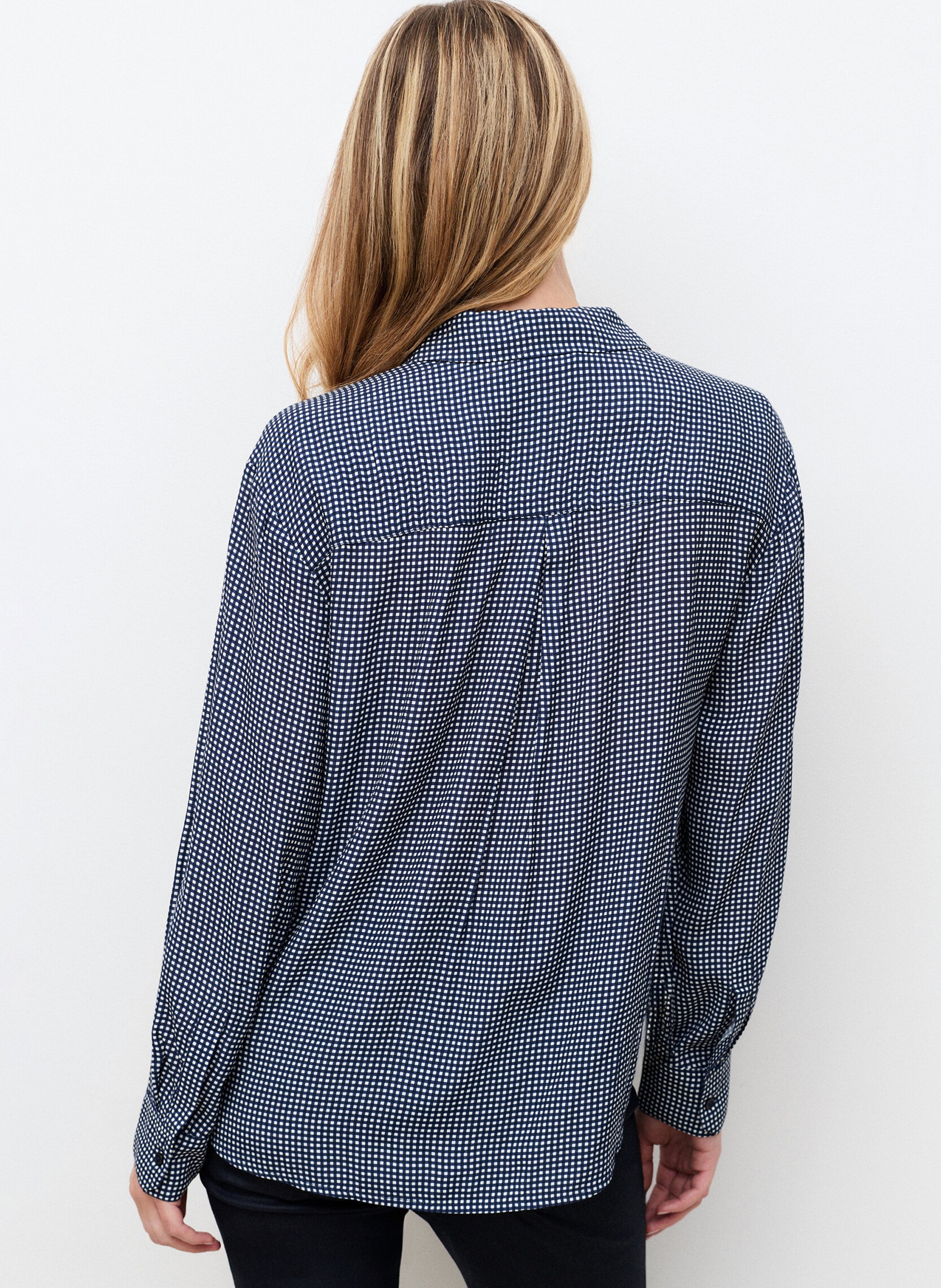 Chemisier met klassieke kraag in vichyruitje CAROLL Blauw