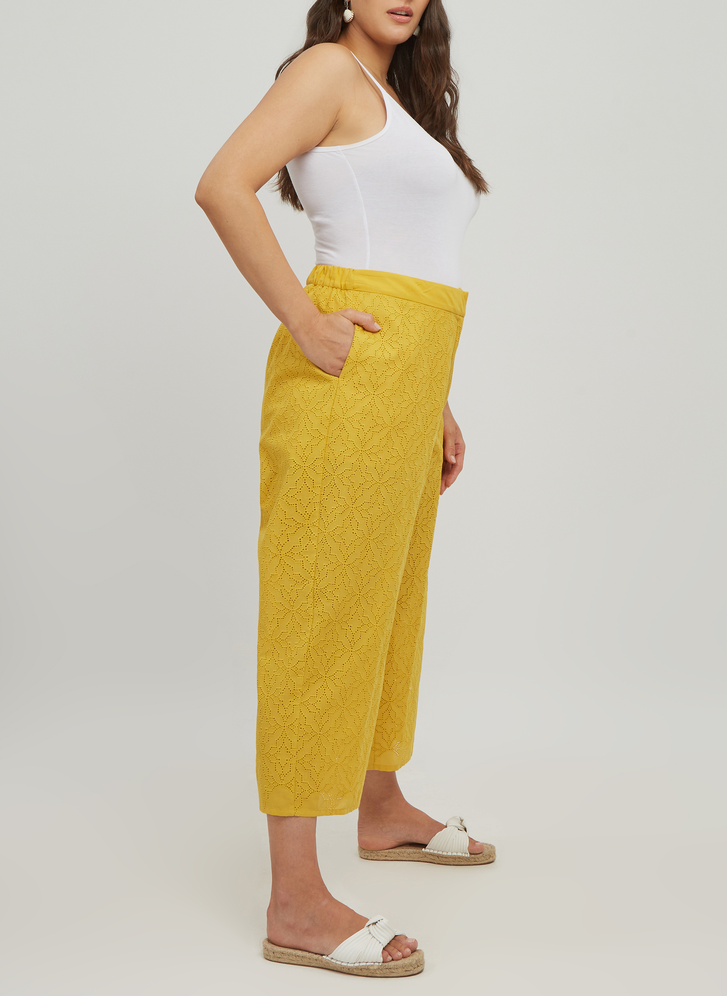 Cotton broderie anglaise straight-leg pants MAT FASHION Yellow