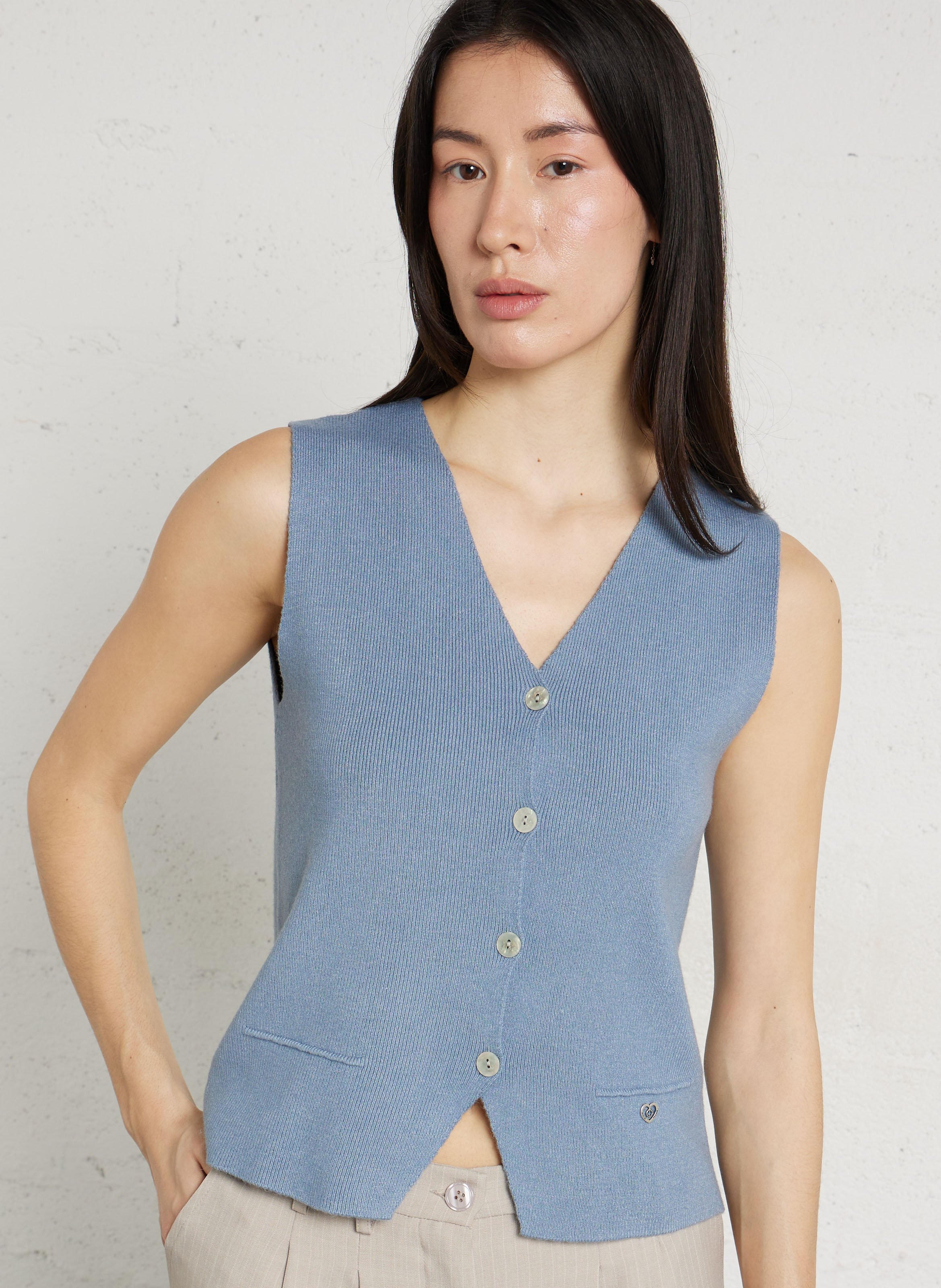 Gilet droit col V  PLEASE Bleu