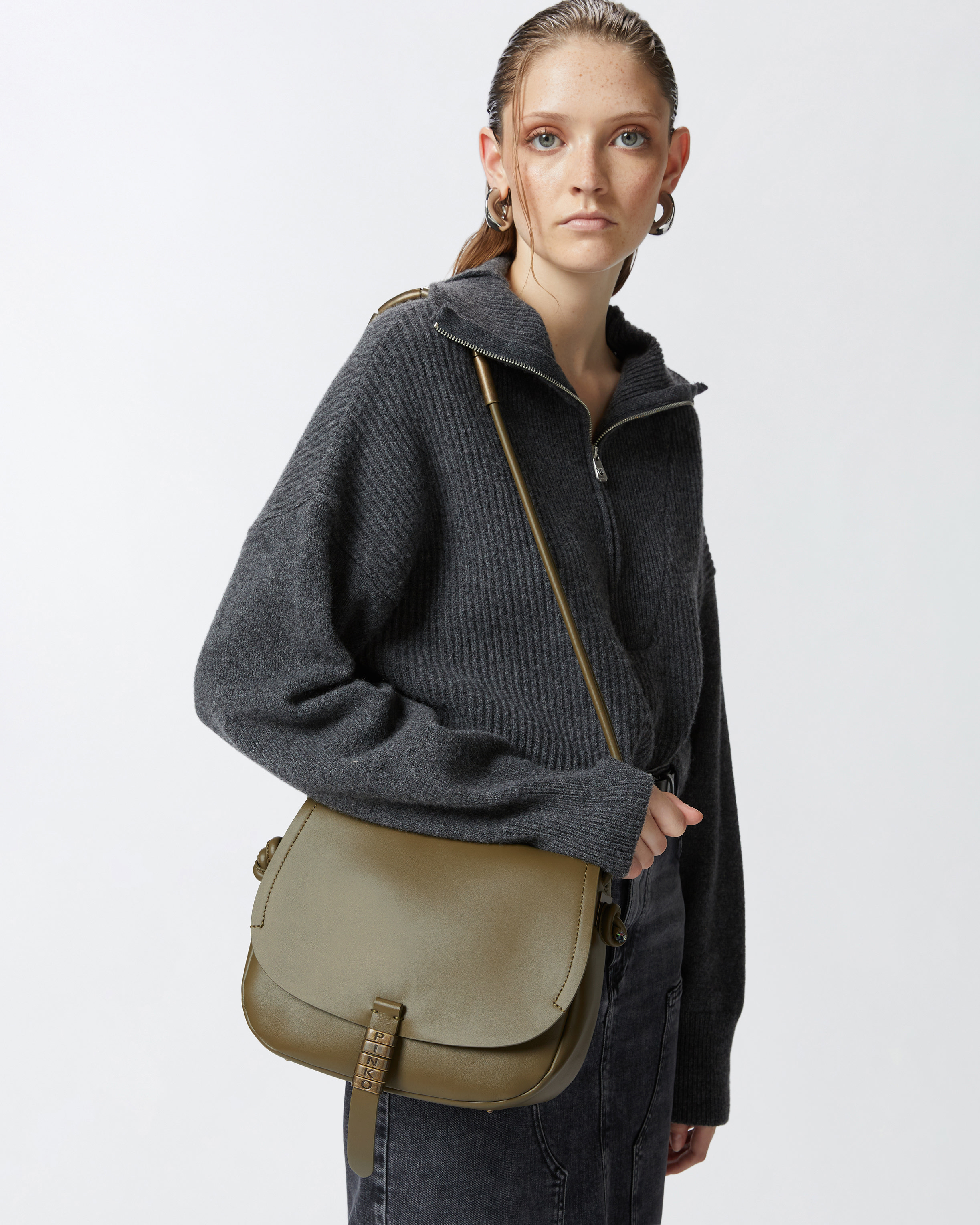 Grand sac à bandoulière en cuir noué PINKO Vert