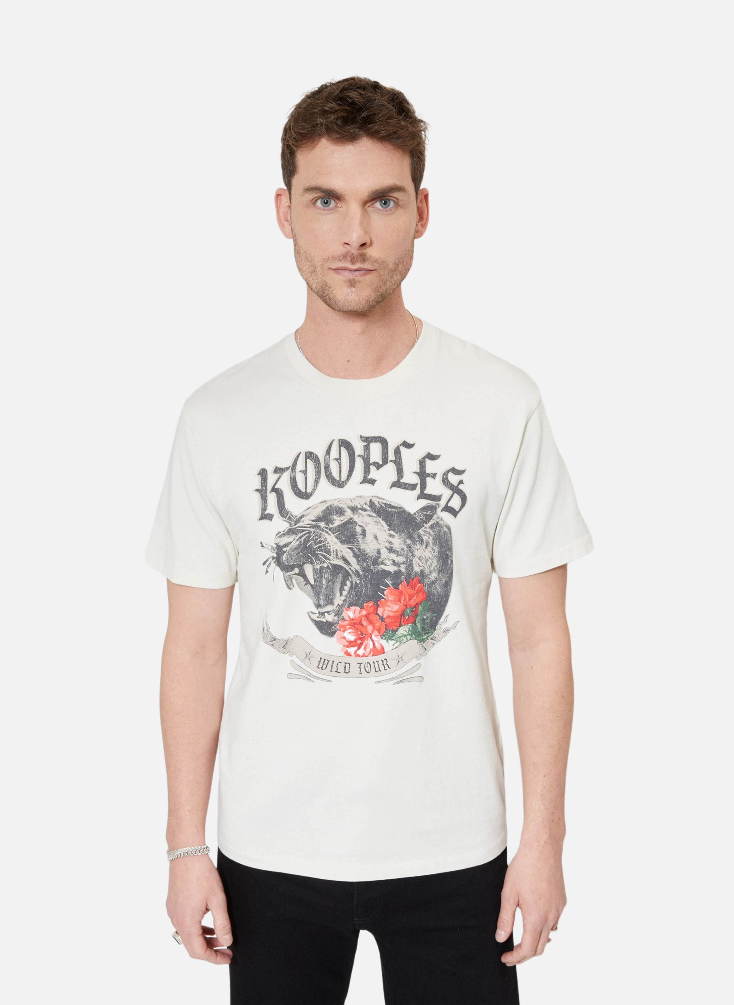 T-shirt with panther screen print THE KOOPLES Beige
