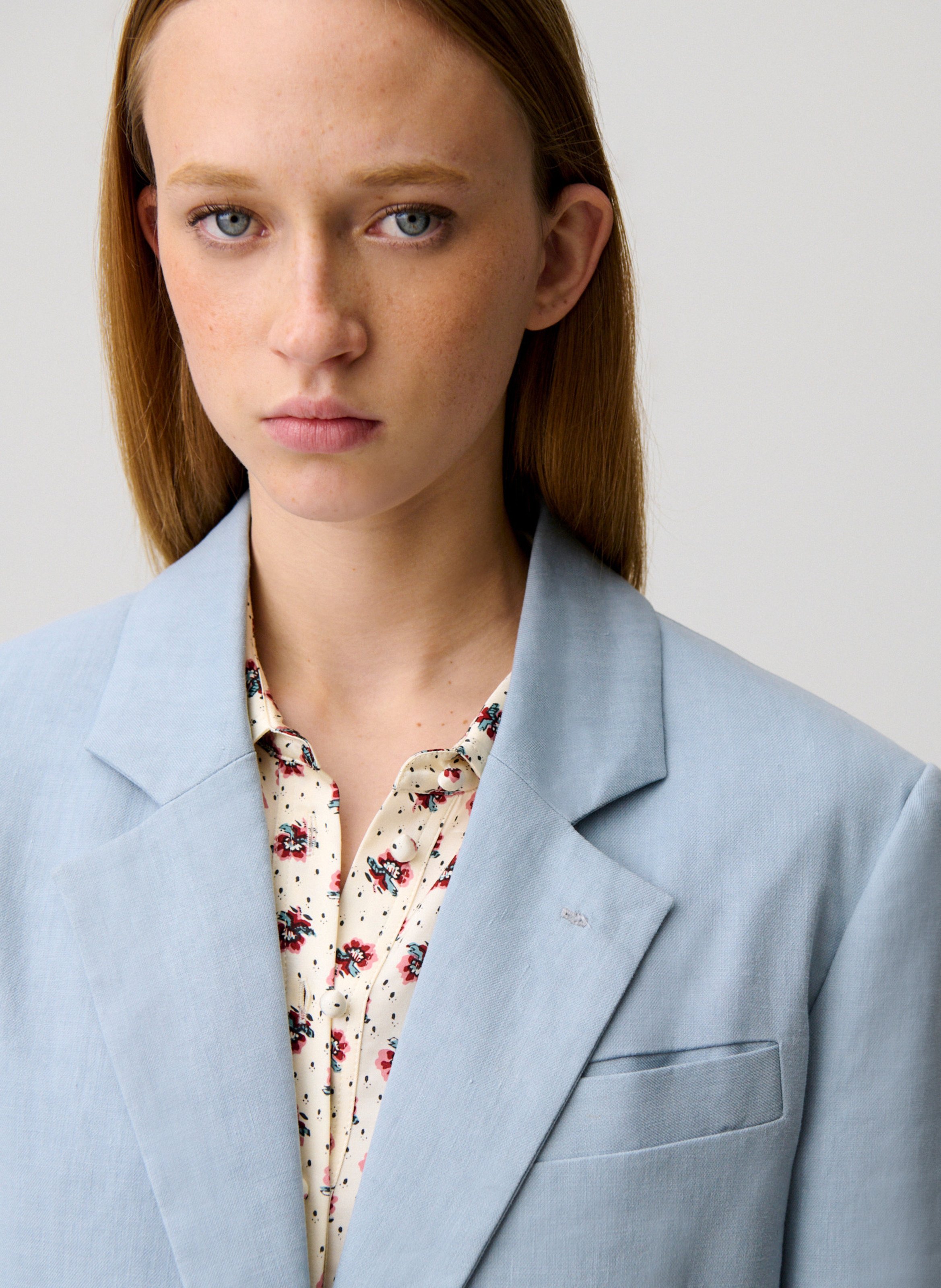 Veste tailleur droite en lin mélangé CLAUDIE PIERLOT Bleu