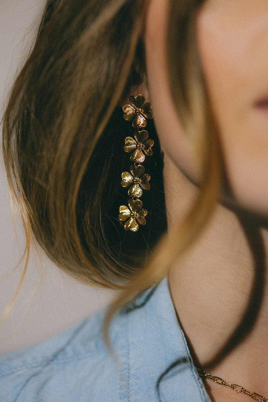 Dangling clover gold-plated stud earrings MONSIEUR SIMONE Silver