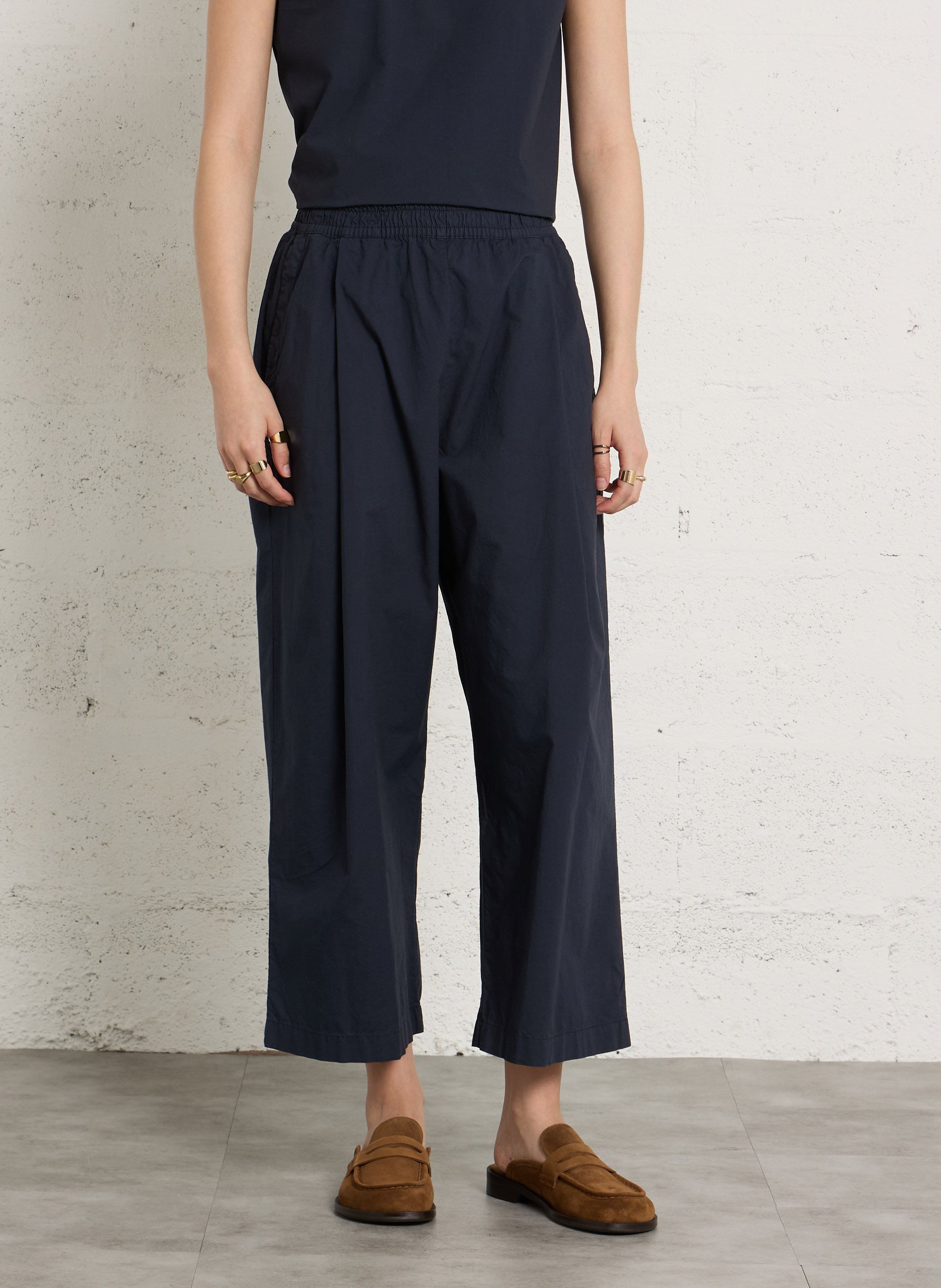 Pantalon large taille haute en coton bio RUE DE TOKYO Bleu