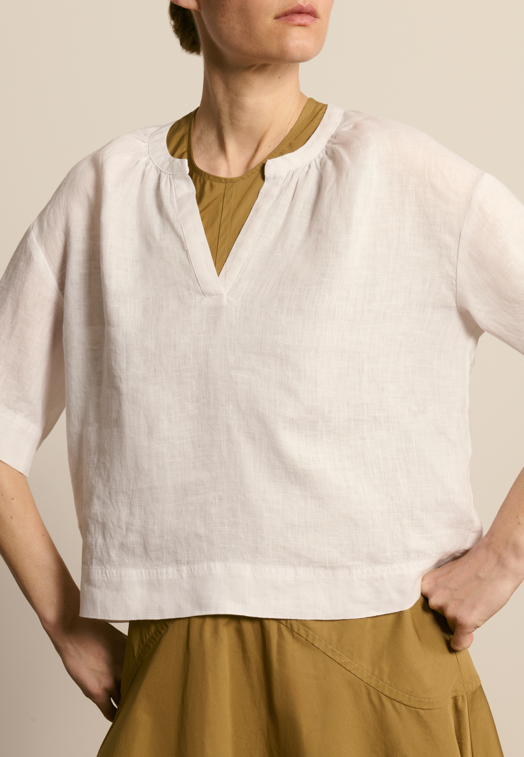 Linen blouse with elbow-length sleeves MAISON MONTAGUT White