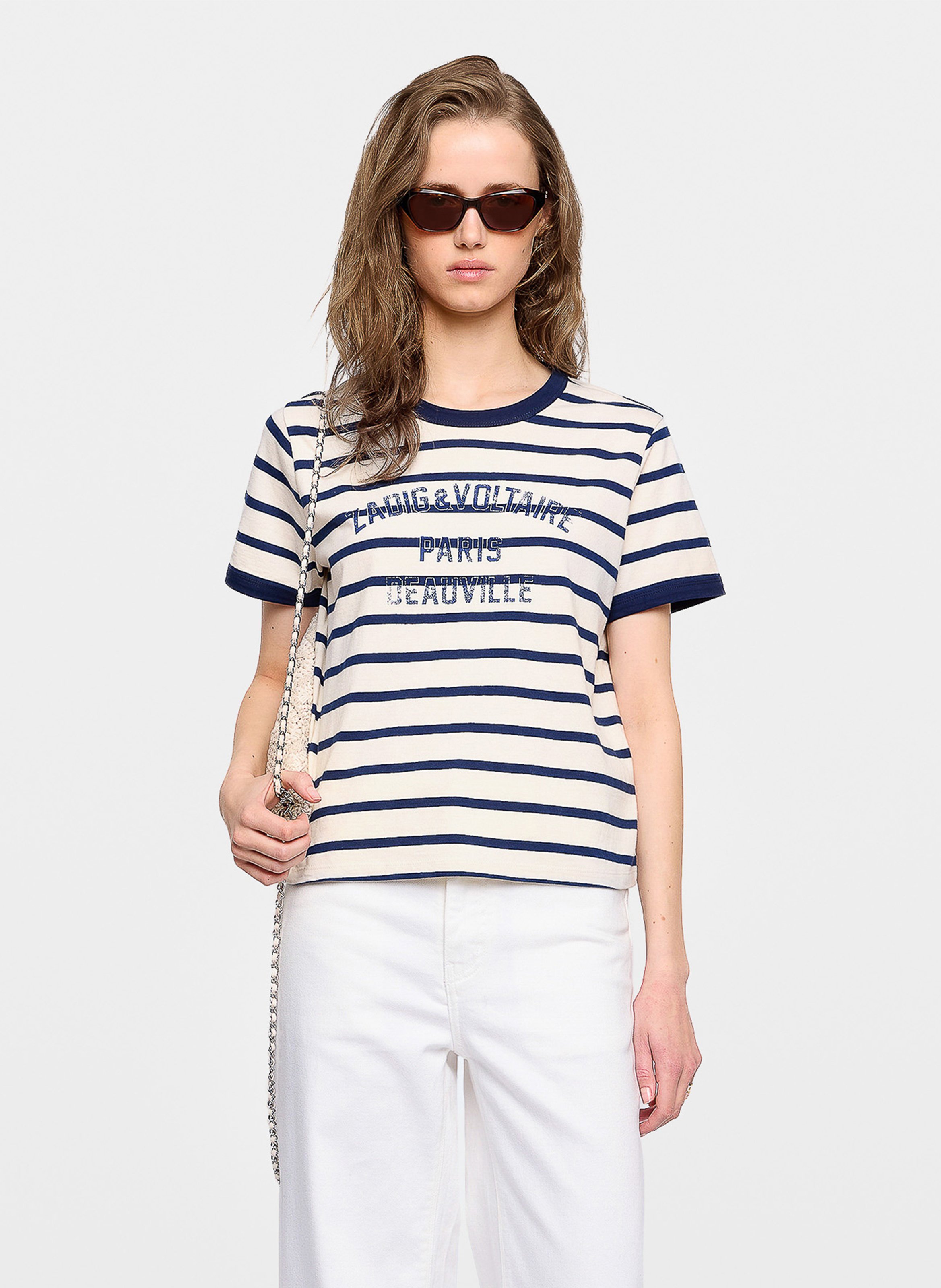 Tee-shirt droit col rond rayé en coton bio ZADIG&VOLTAIRE White