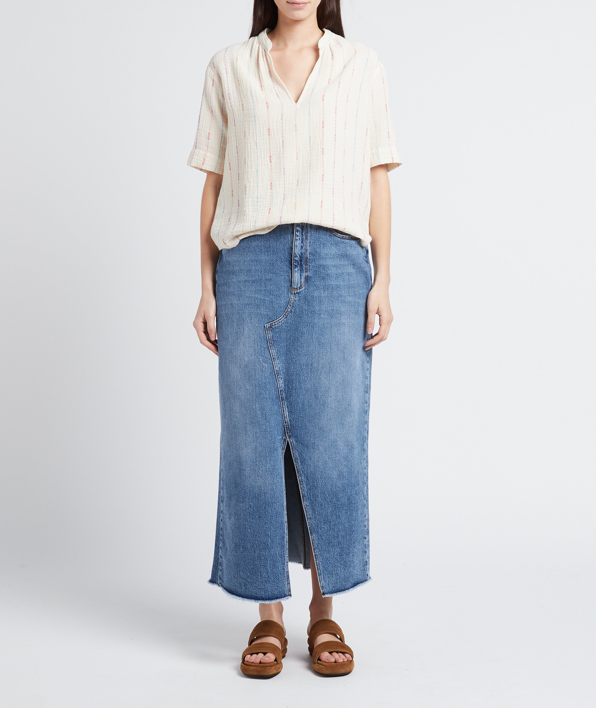 Straight cotton-blend V-neck top HARTFORD White