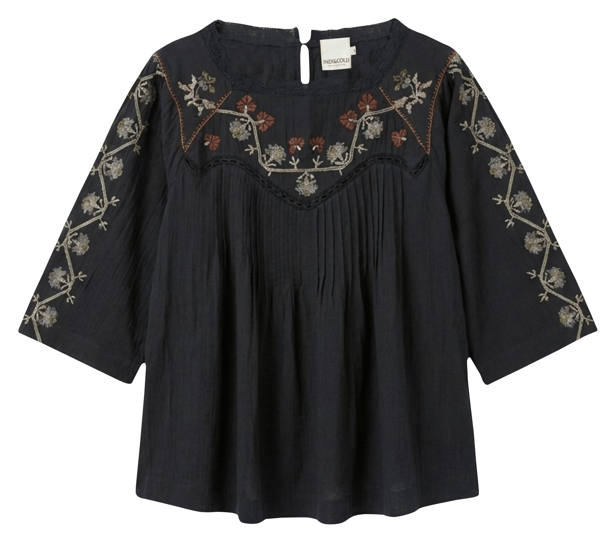 Blouse col rond en coton bio INDI & COLD Noir