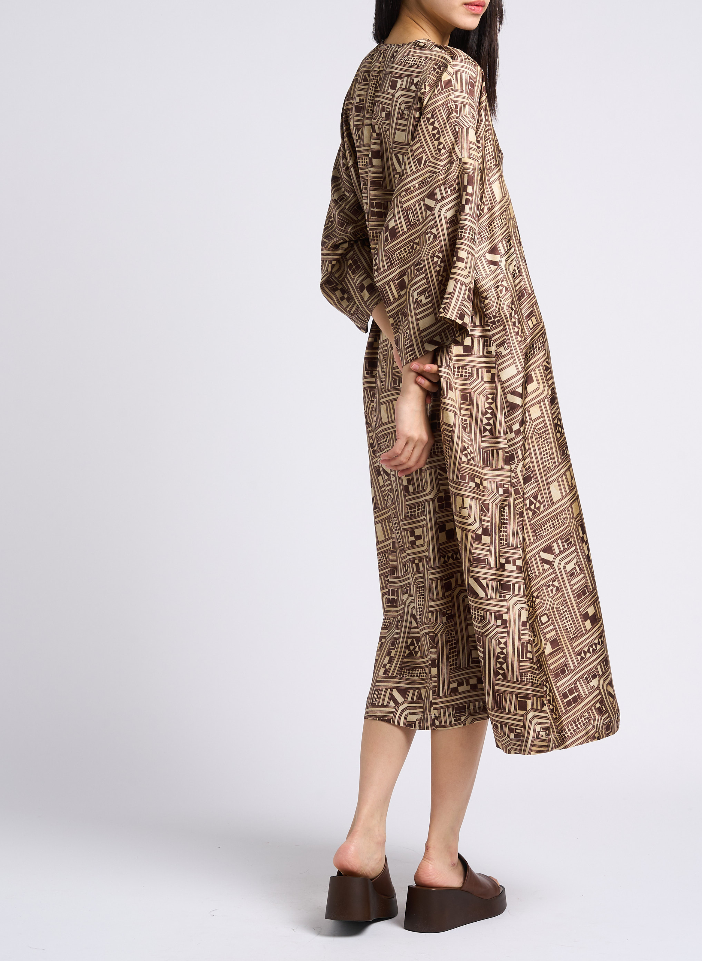 Printed silk V-neck midi dress MOMONI Beige