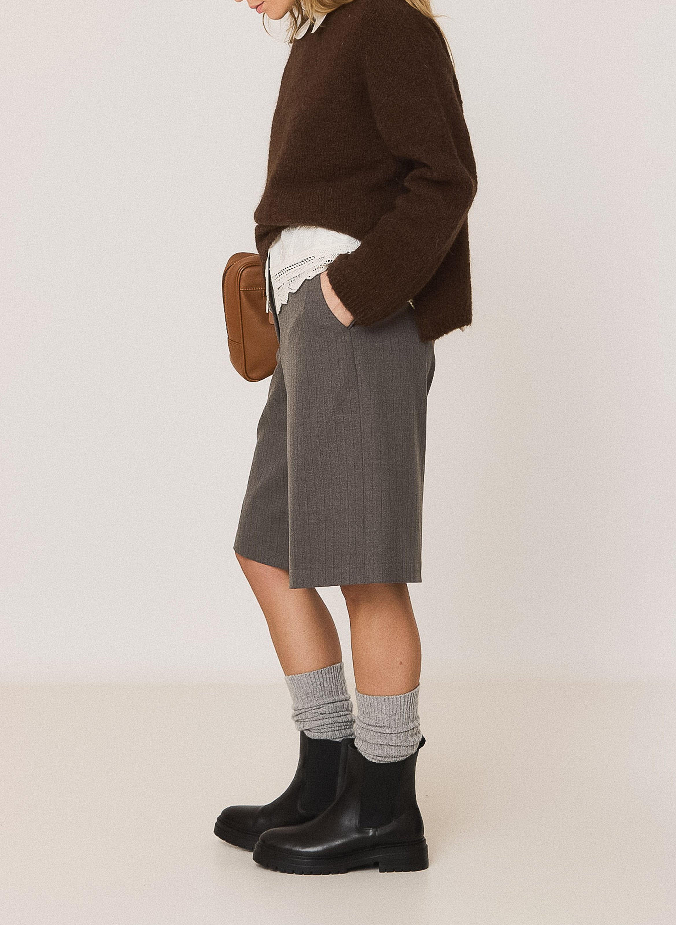 Pull droit col rond INDI & COLD Marron