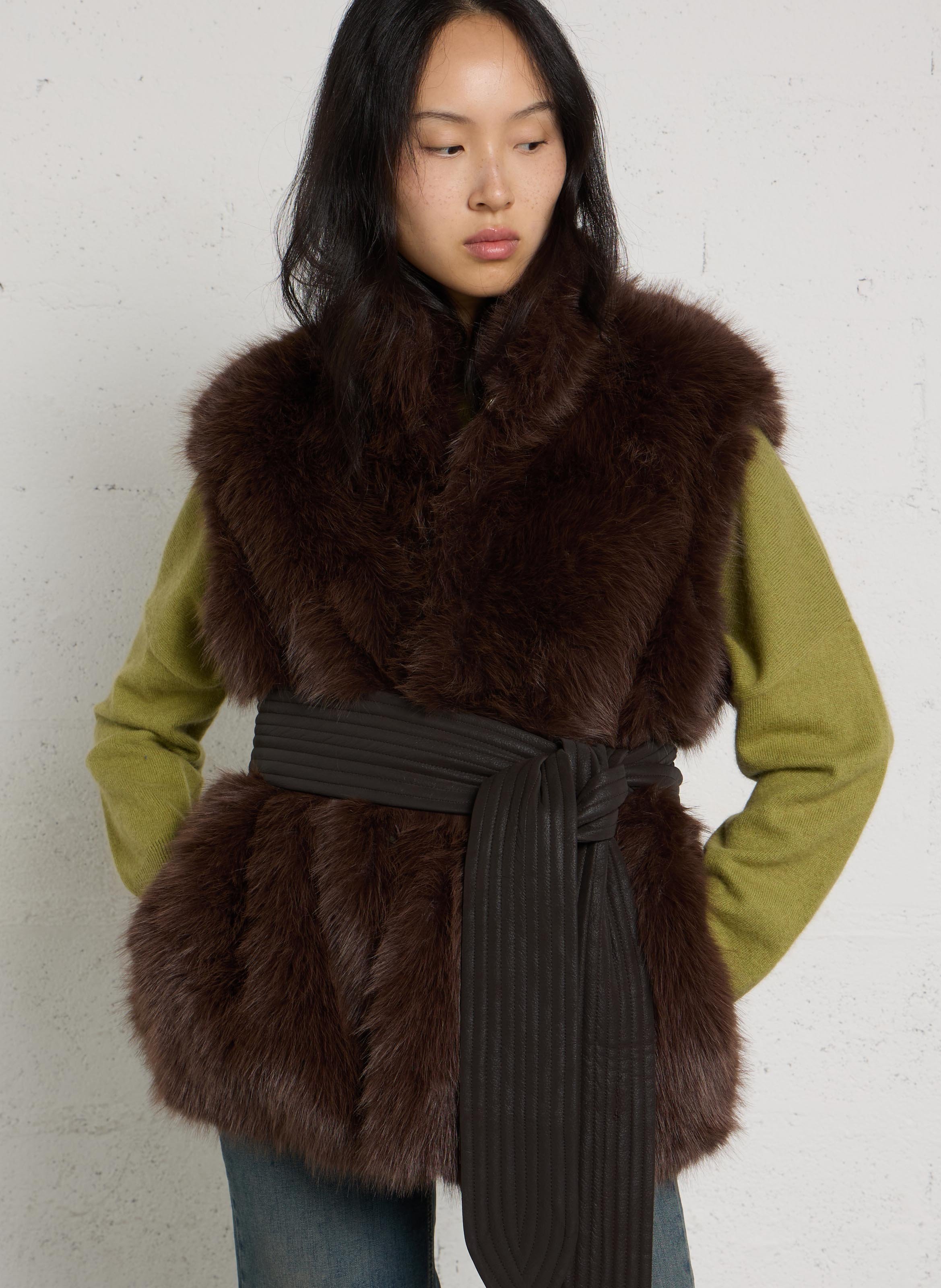 Sleeveless faux fur vest LIU JO Brown