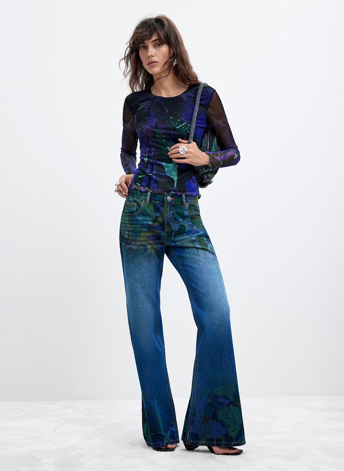 Flared jeans met grafische print DESIGUAL Blauw