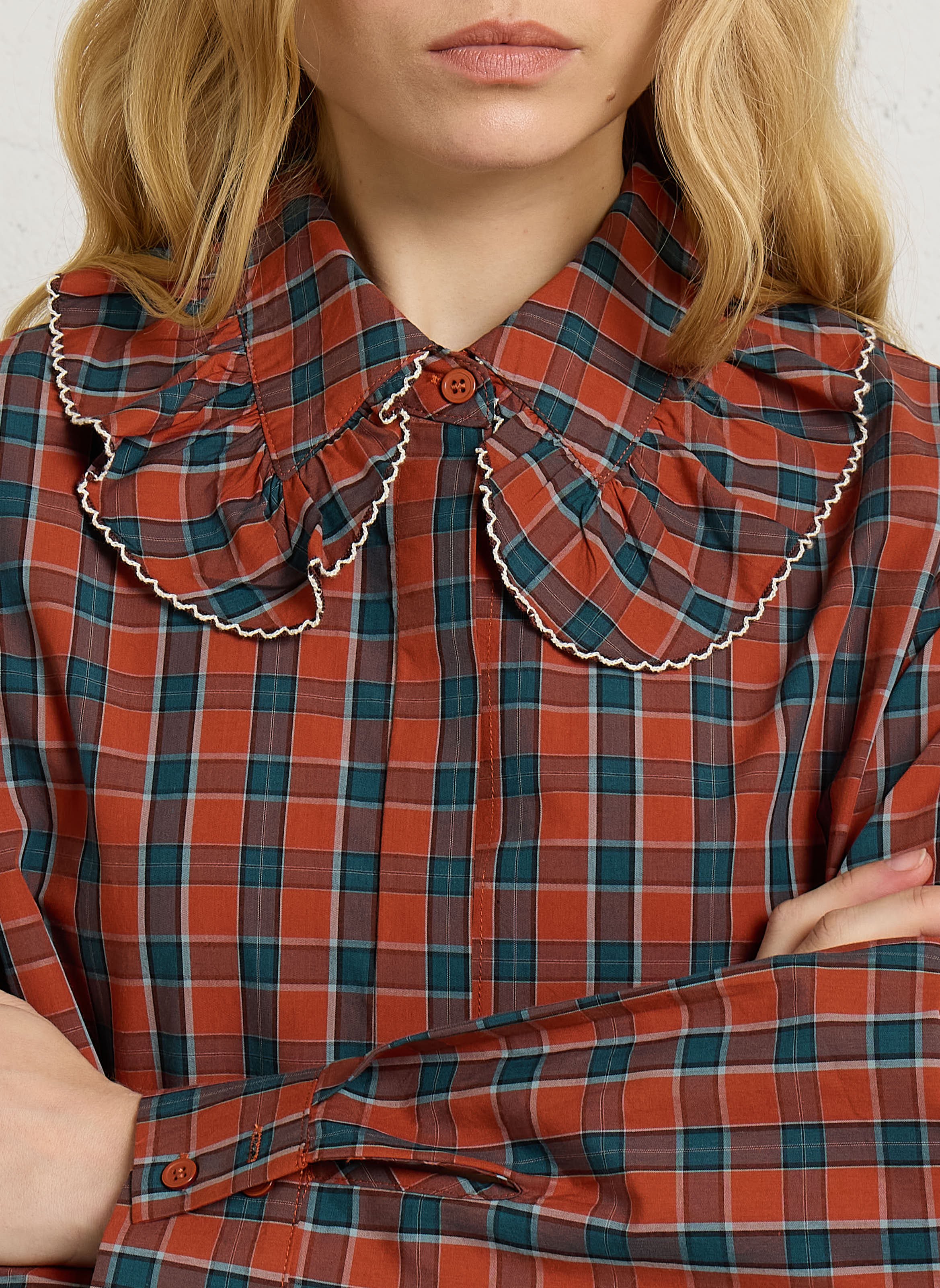 Katoenen blouse met claudinekraag THE KORNER Oranje
