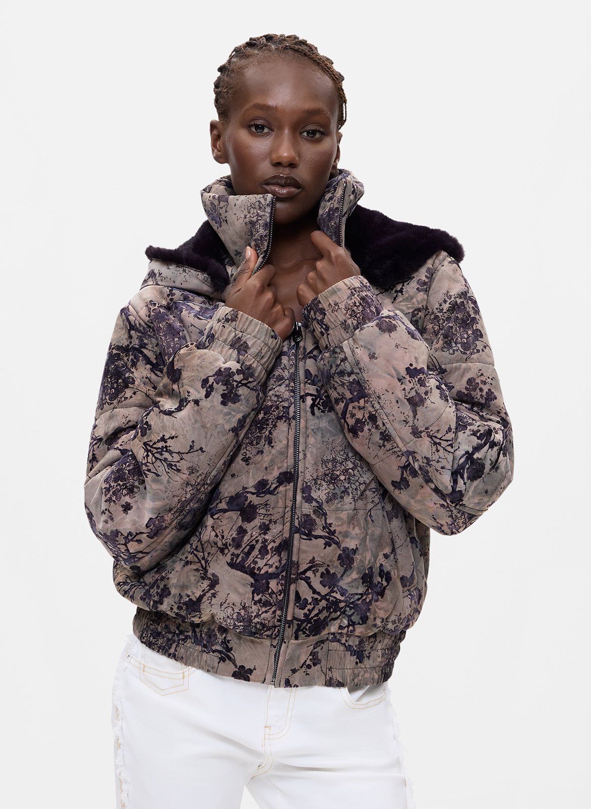 High-neck coat with hood DESIGUAL Black