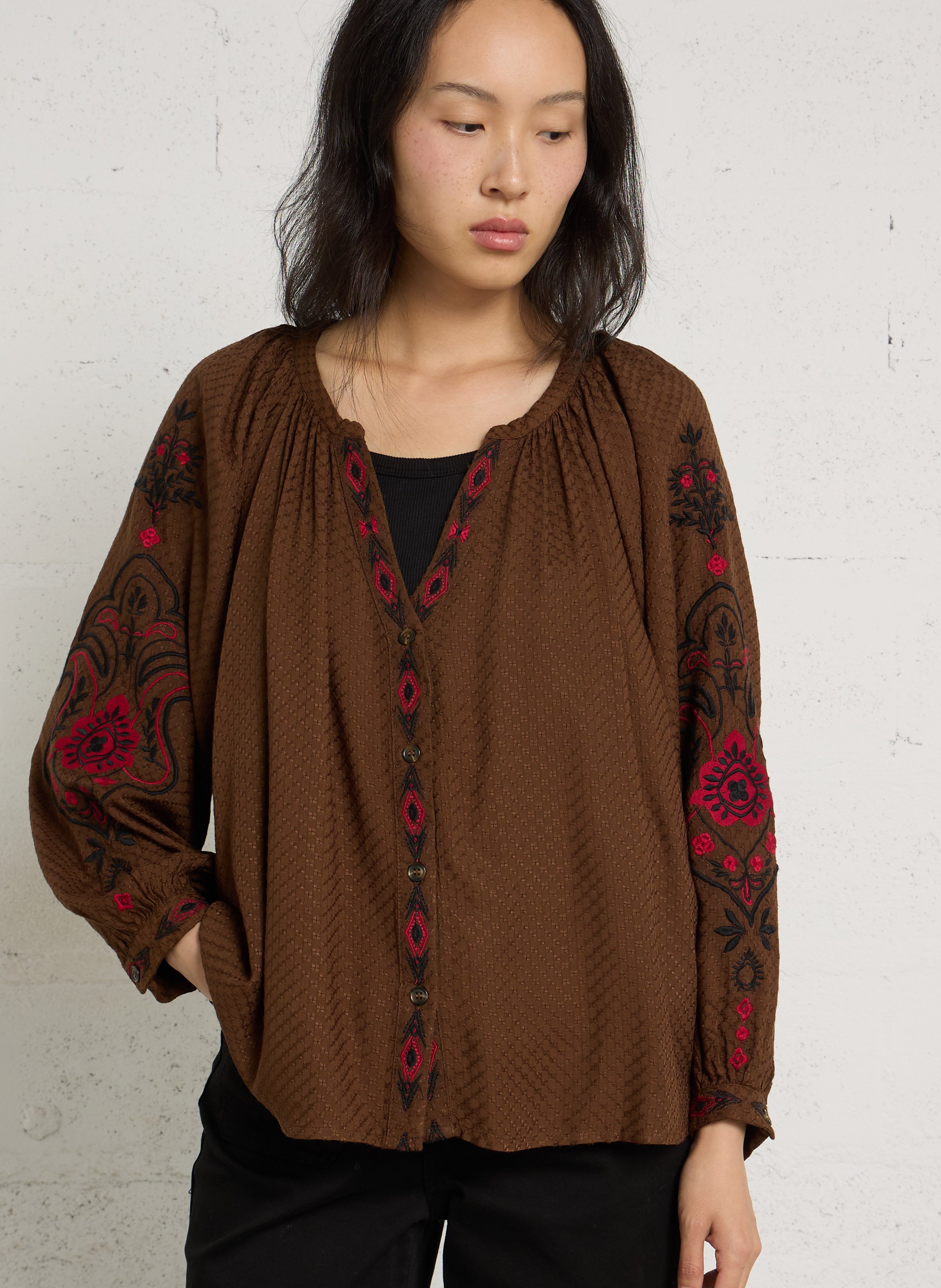 Embroidered blouse with Henley collar LA PETITE ETOILE
