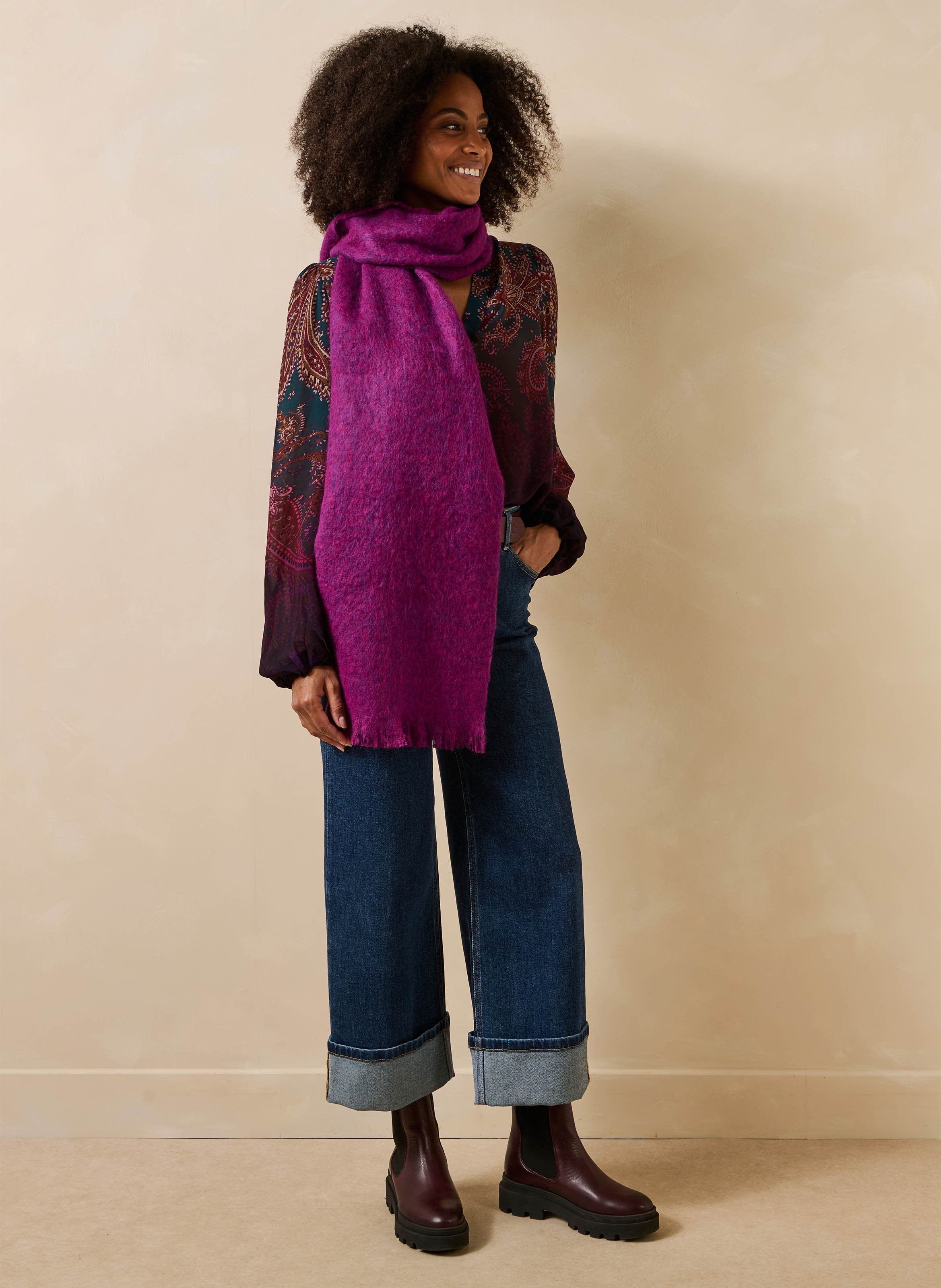 Echarpe large frangée  LA FEE MARABOUTEE Violet