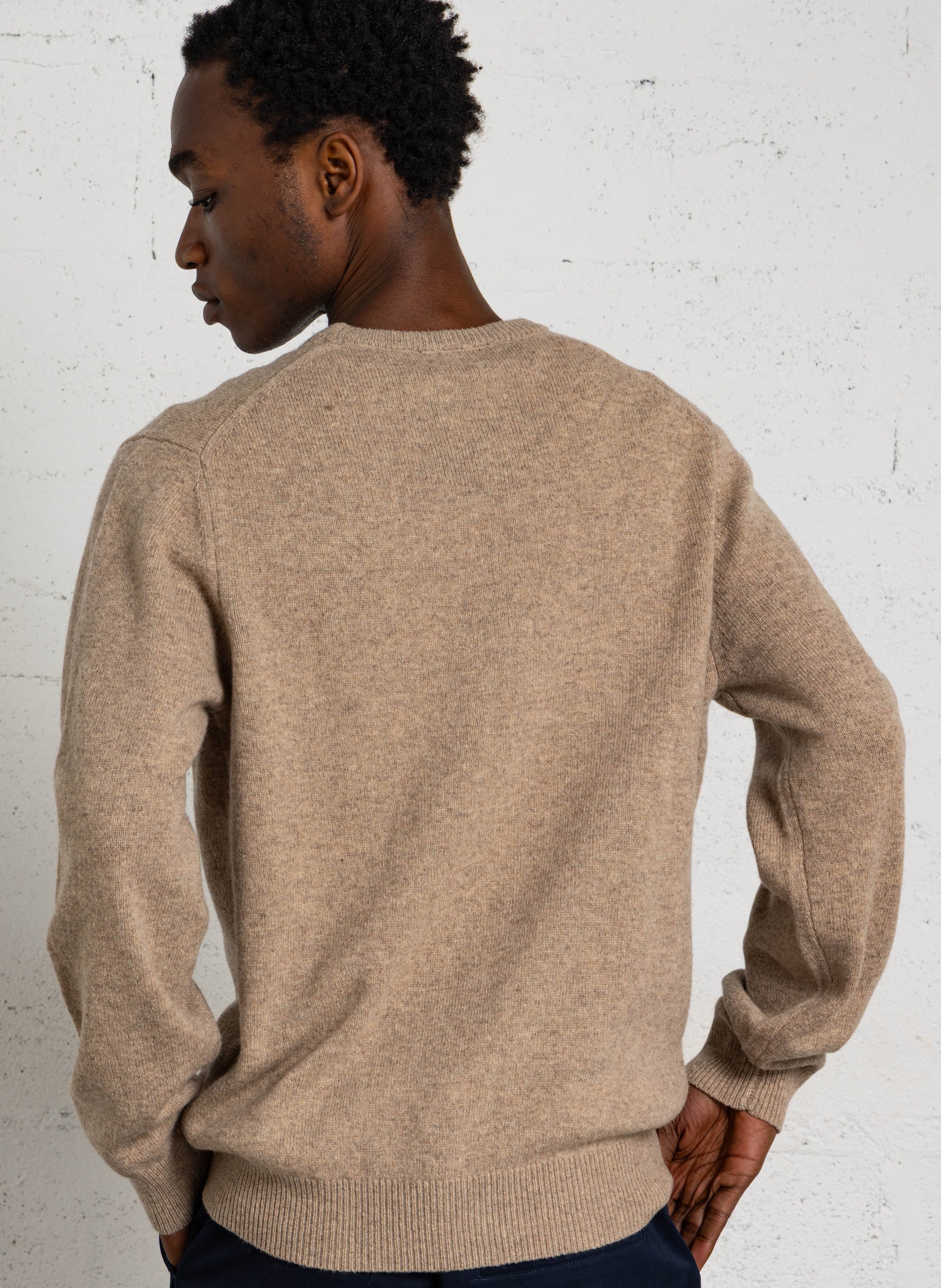 Pull droit col rond brodé en laine HACKETT Blanc