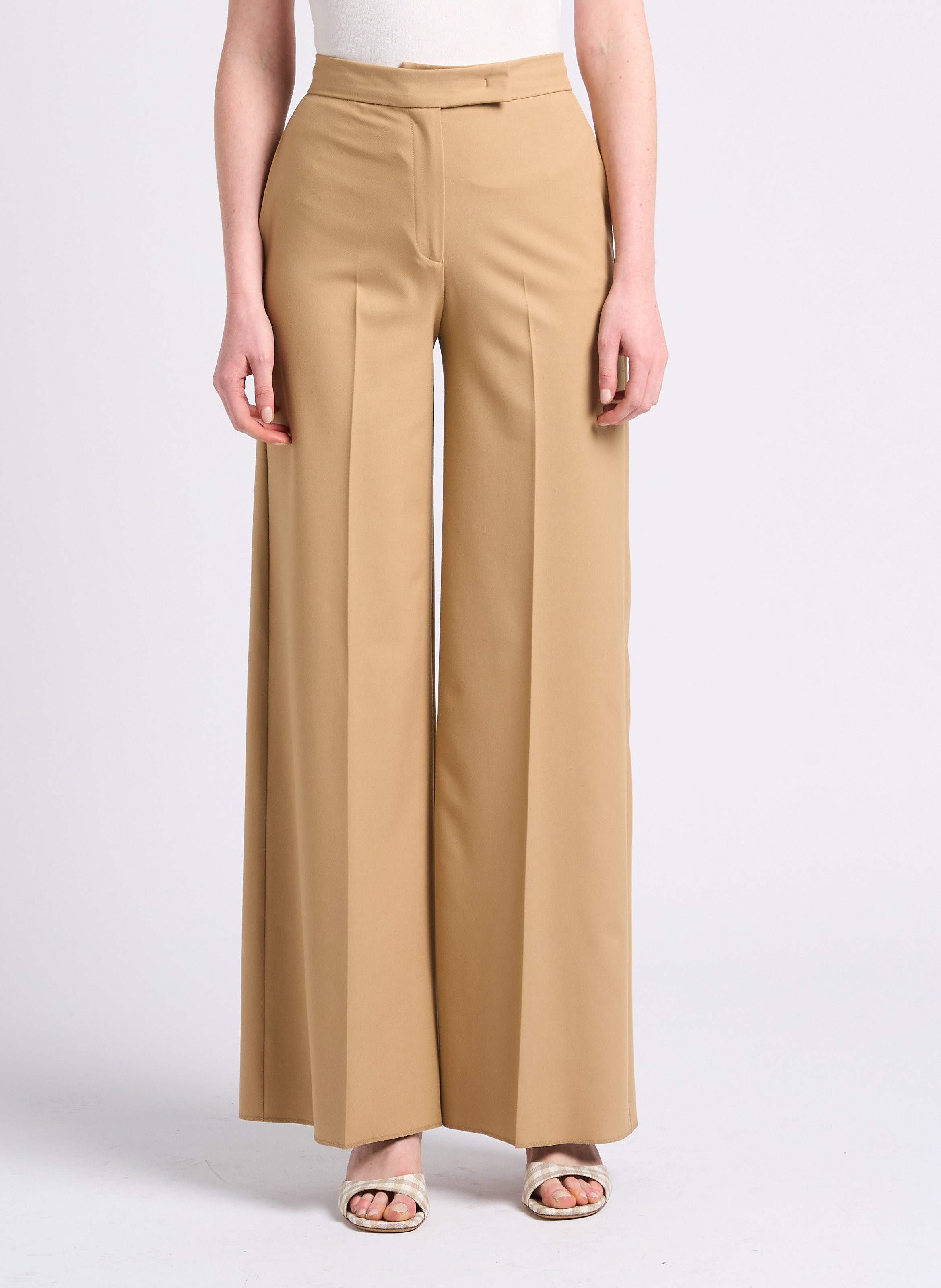 Bandplooibroek met hoge taille en ongezoomde rand MAX&Co. Beige