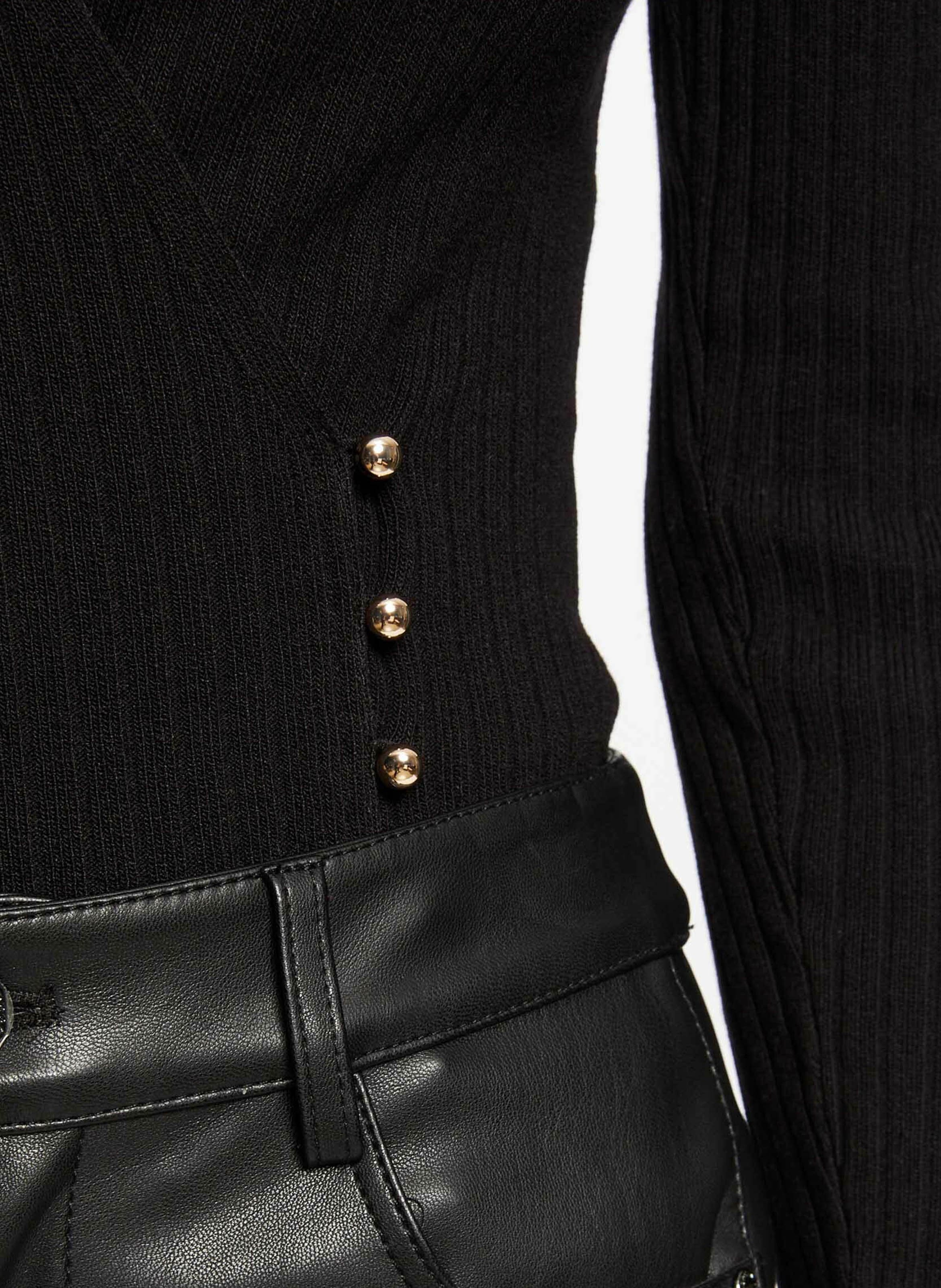 Figurbetonter Strickpullover mit Wickelkragen MORGAN Schwarz