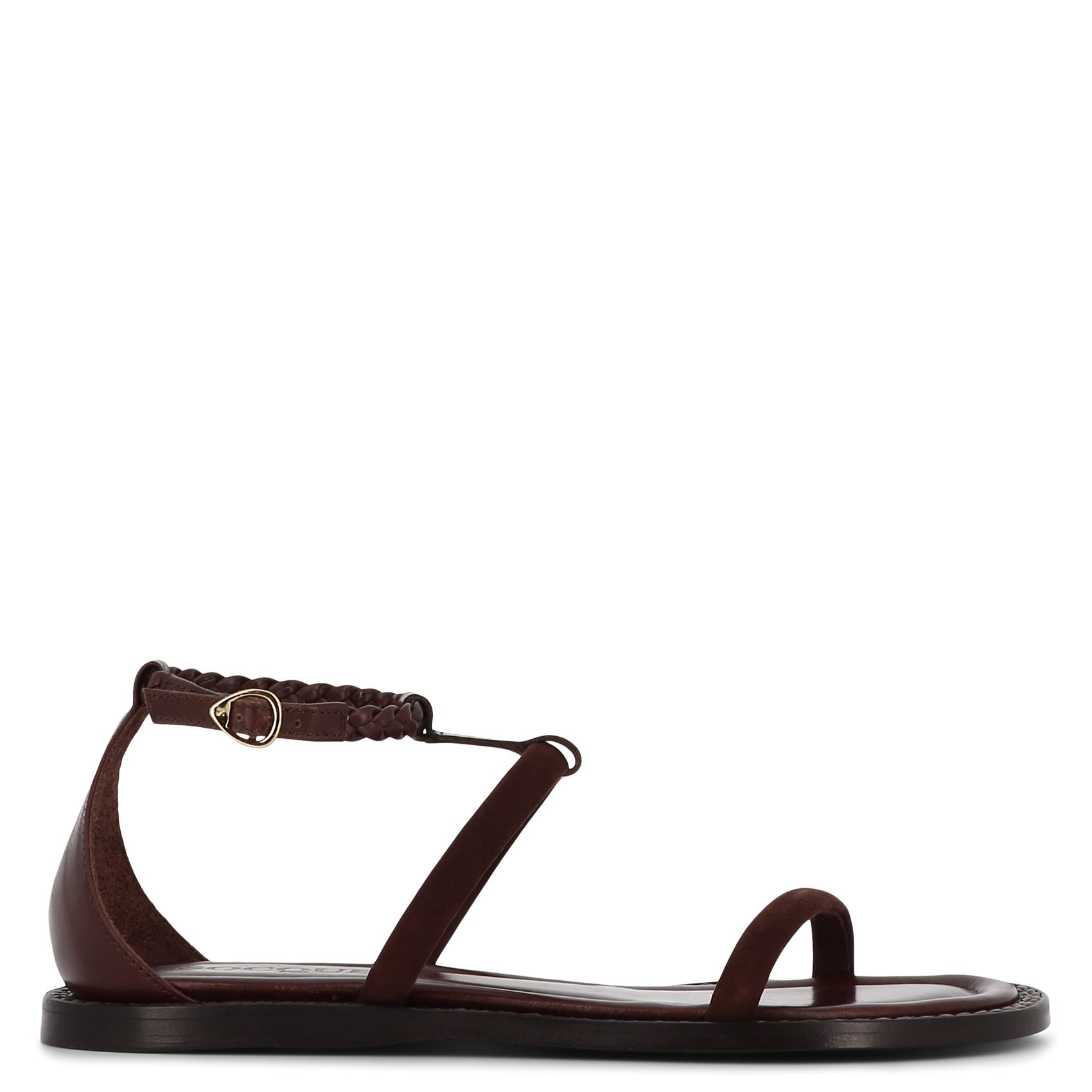 Sandales plates à brides en cuir SOCQUE PARIS Marron