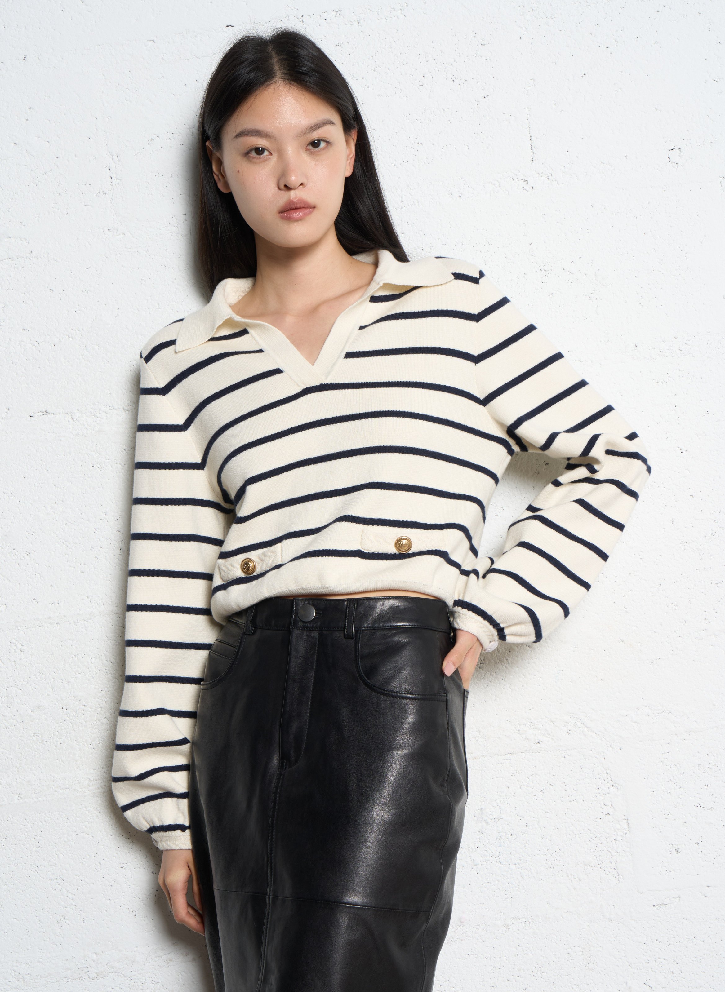 Straight striped sweater with fancy pockets IKKS White