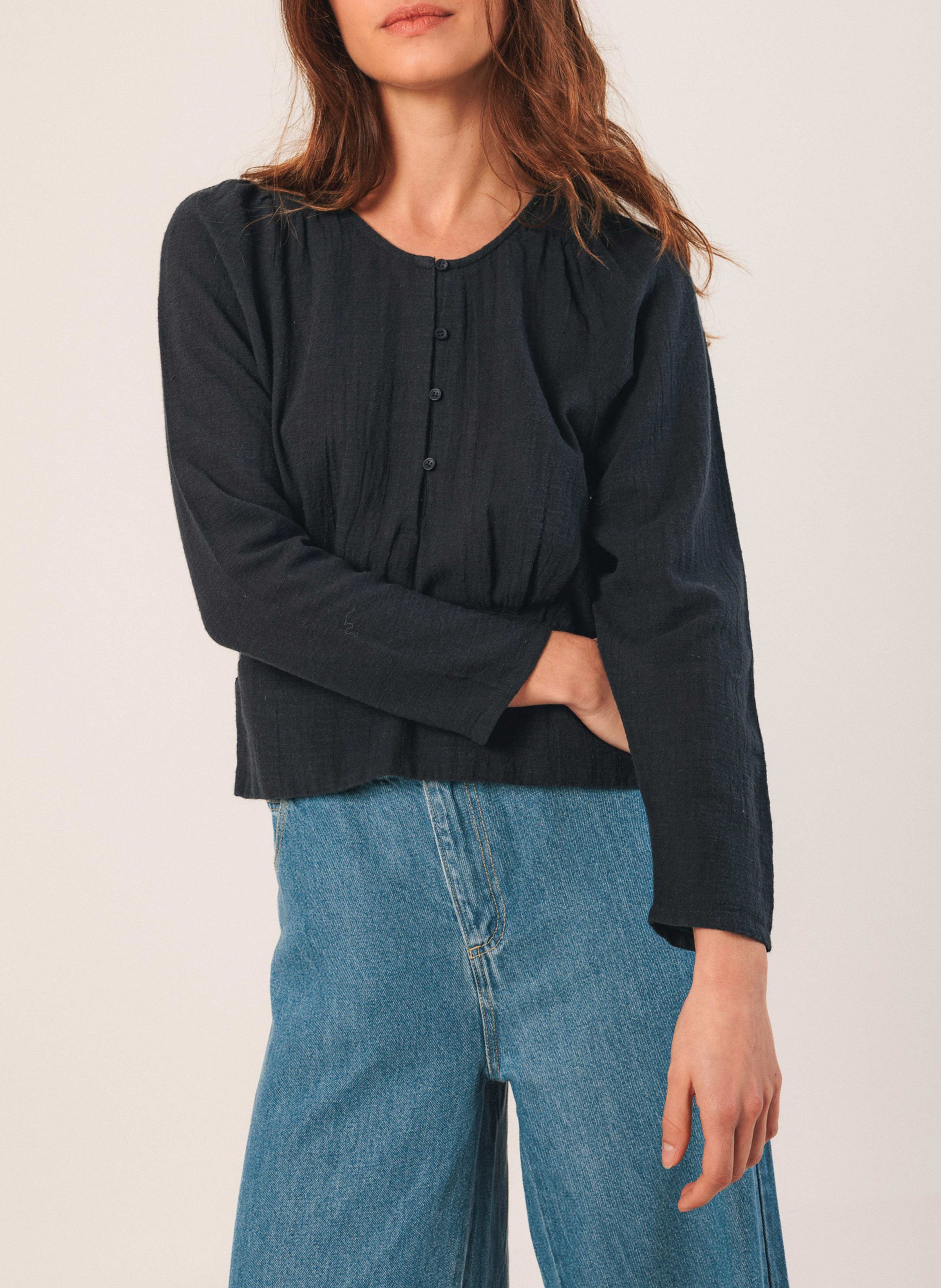 Fitted round neck top in organic cotton INDI & COLD Blue