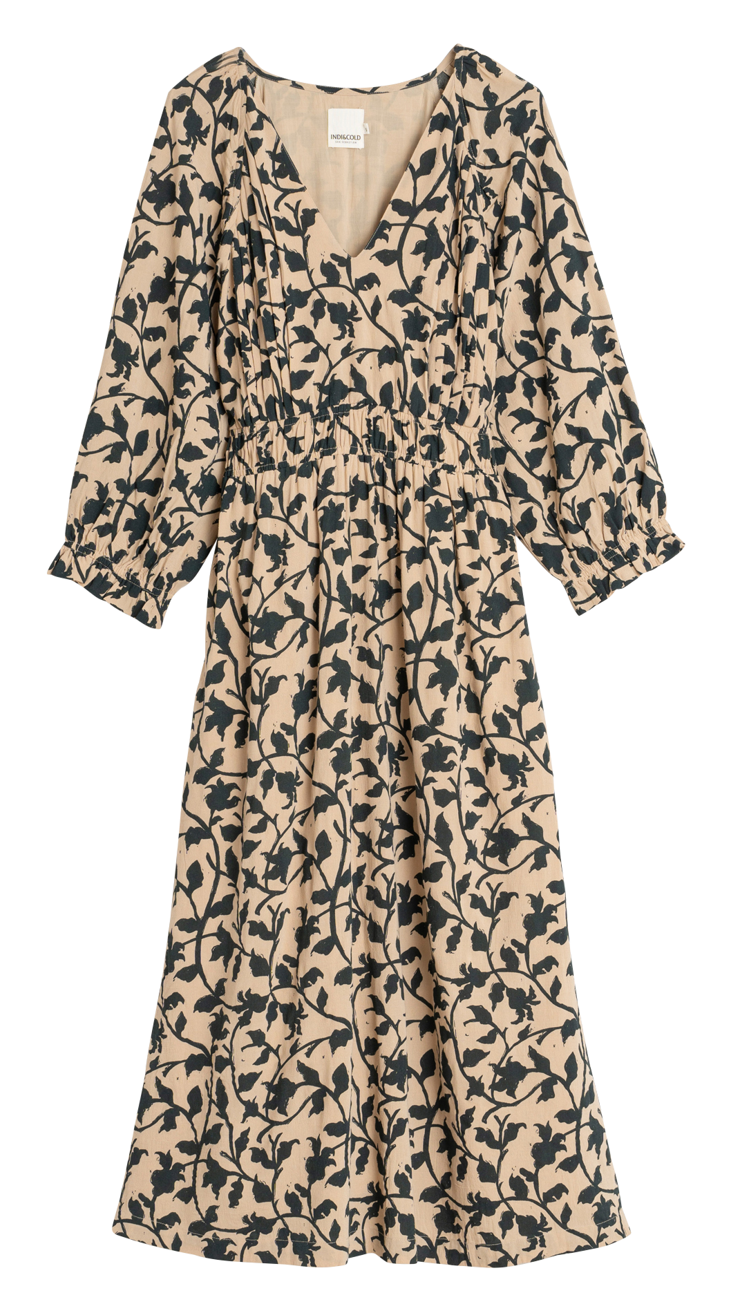 Floral patterned loose-fitting midi dress INDI & COLD Beige