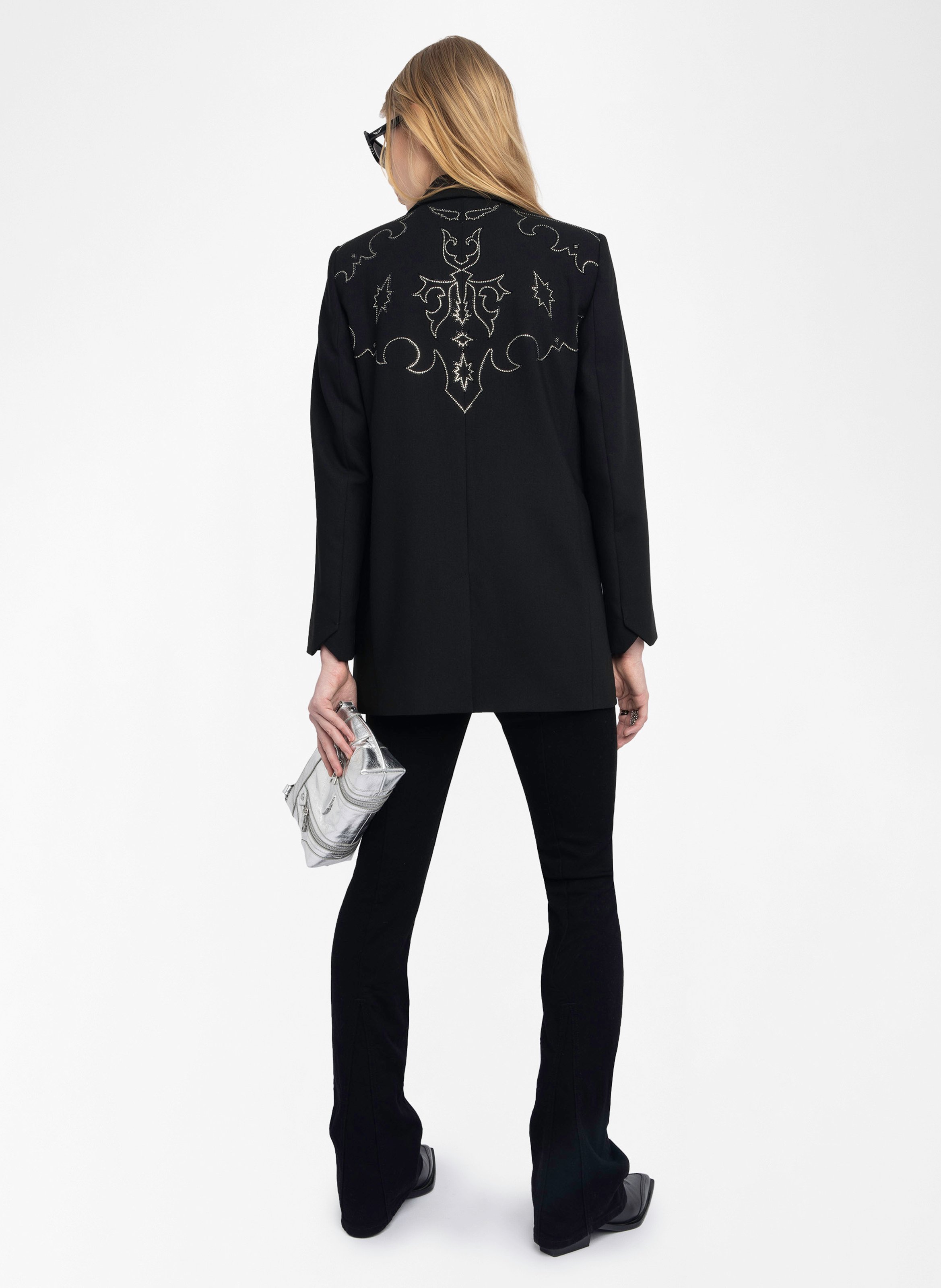 Blazer droit à strass Noir