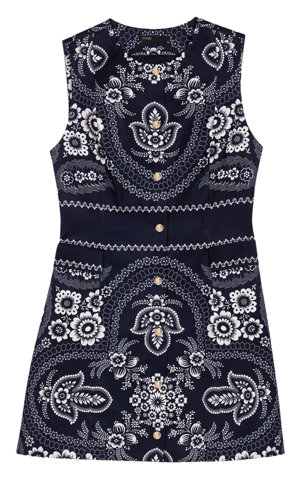 Short round-neck dress with graphic pattern MAJE Blue