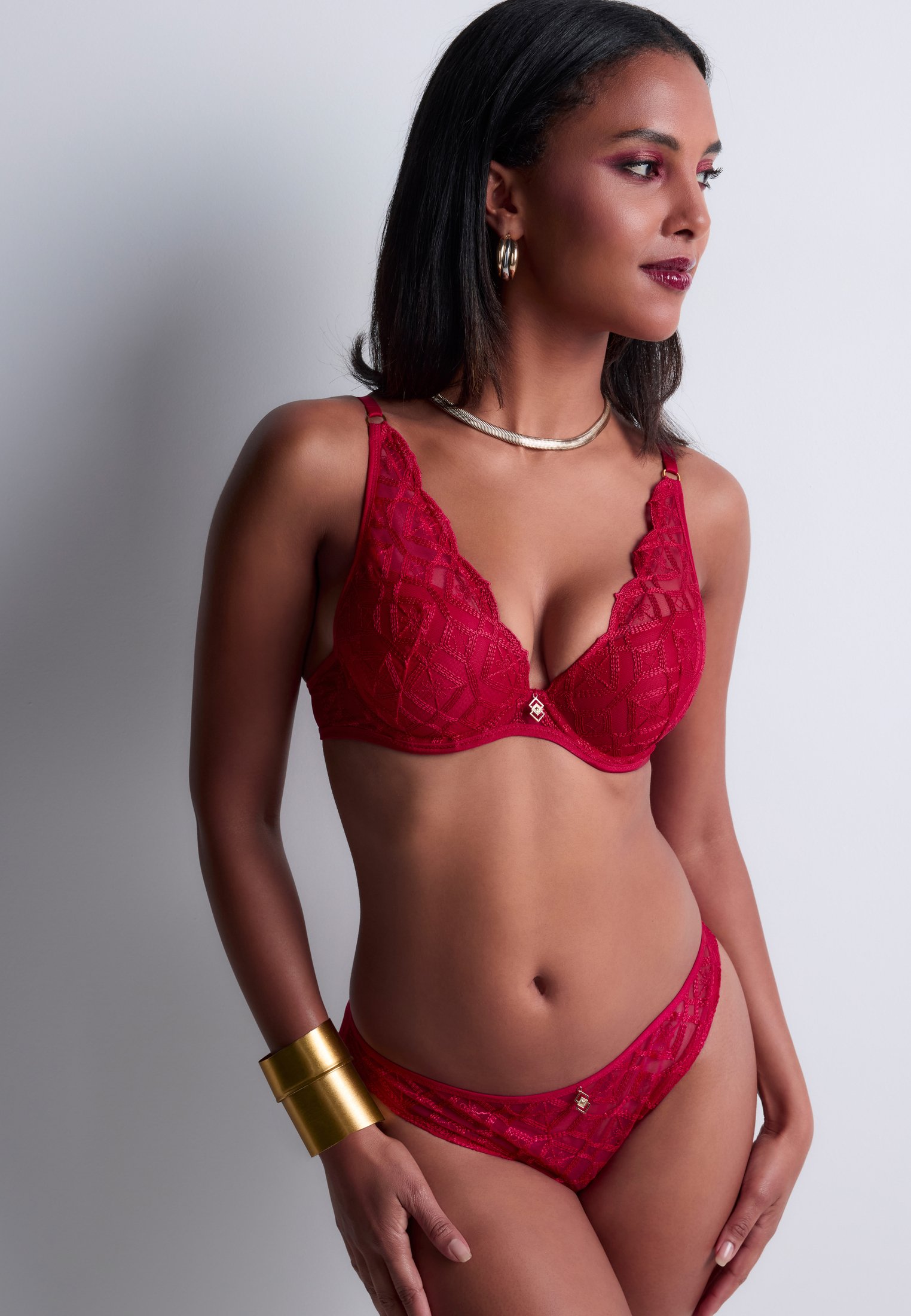 A Fleur De Toi scarf-style plunge bra AUBADE Red
