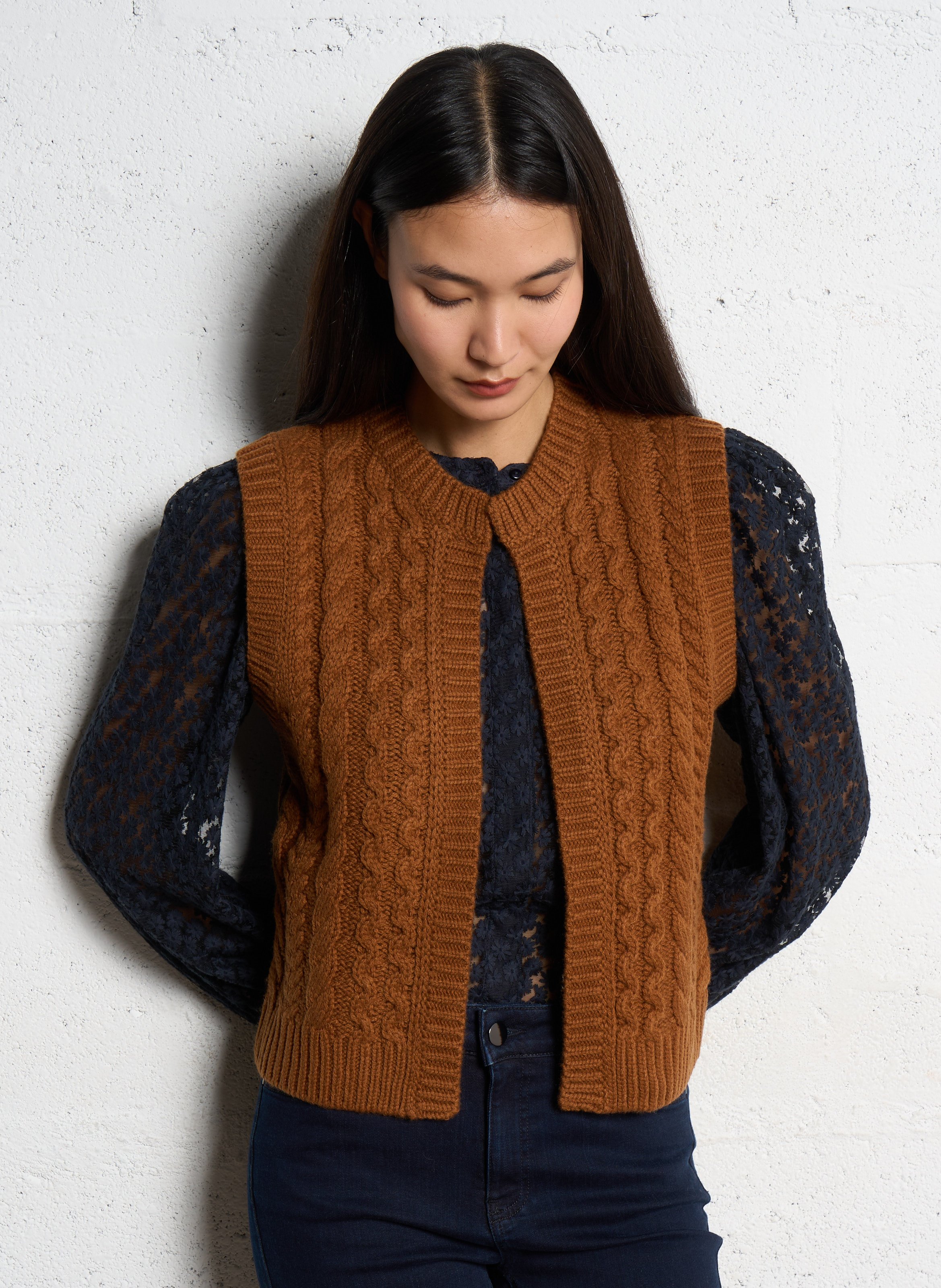 Straight round-neck wool-blend cardigan MAISON 123