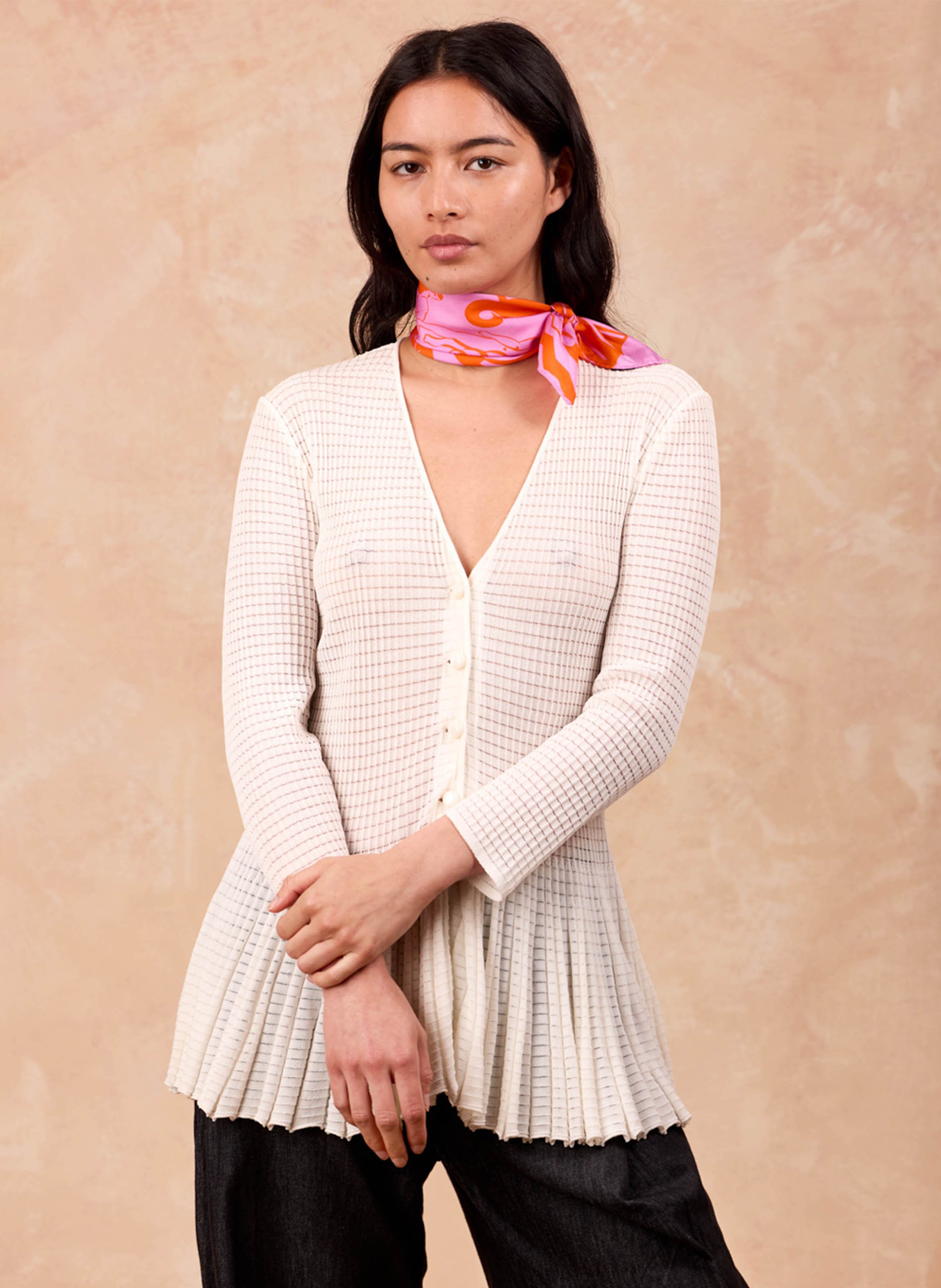 Aclaudie screen-printed silk scarf PETITJEAN PARIS Blue