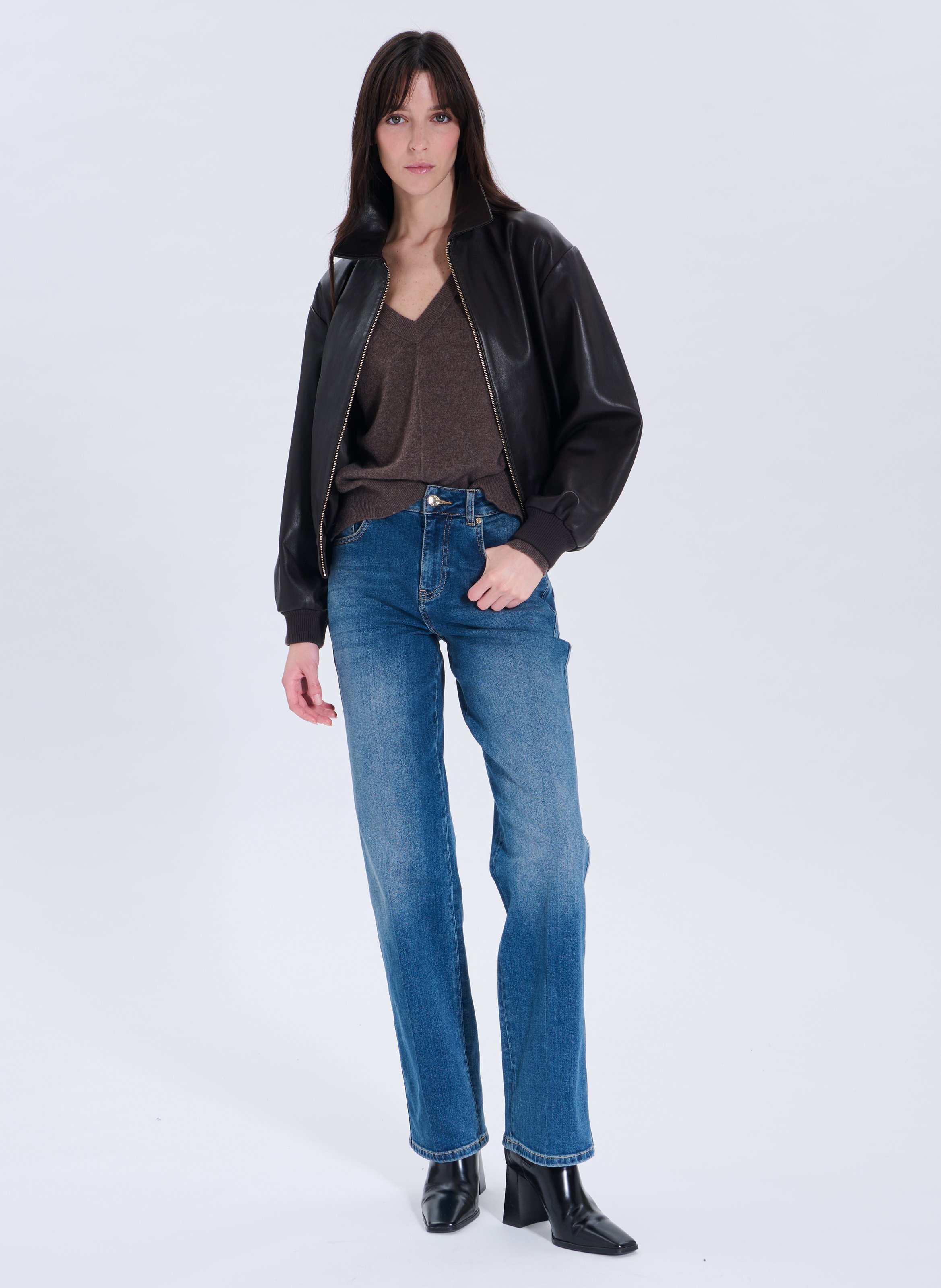 Pull col v en cachemire ZAPA Marron